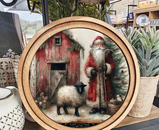 Santa Sheep Art, Feathered Farmhouse