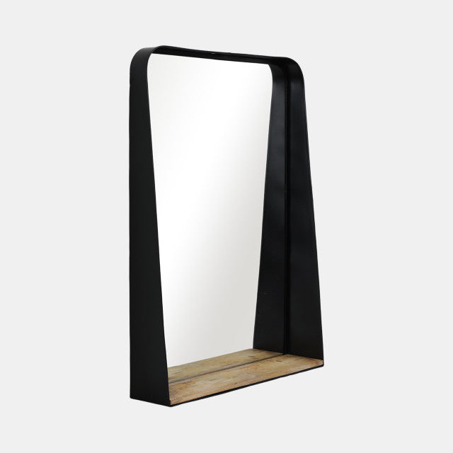 Black Metal Mirror with Shelf, Feathered Farmhouse