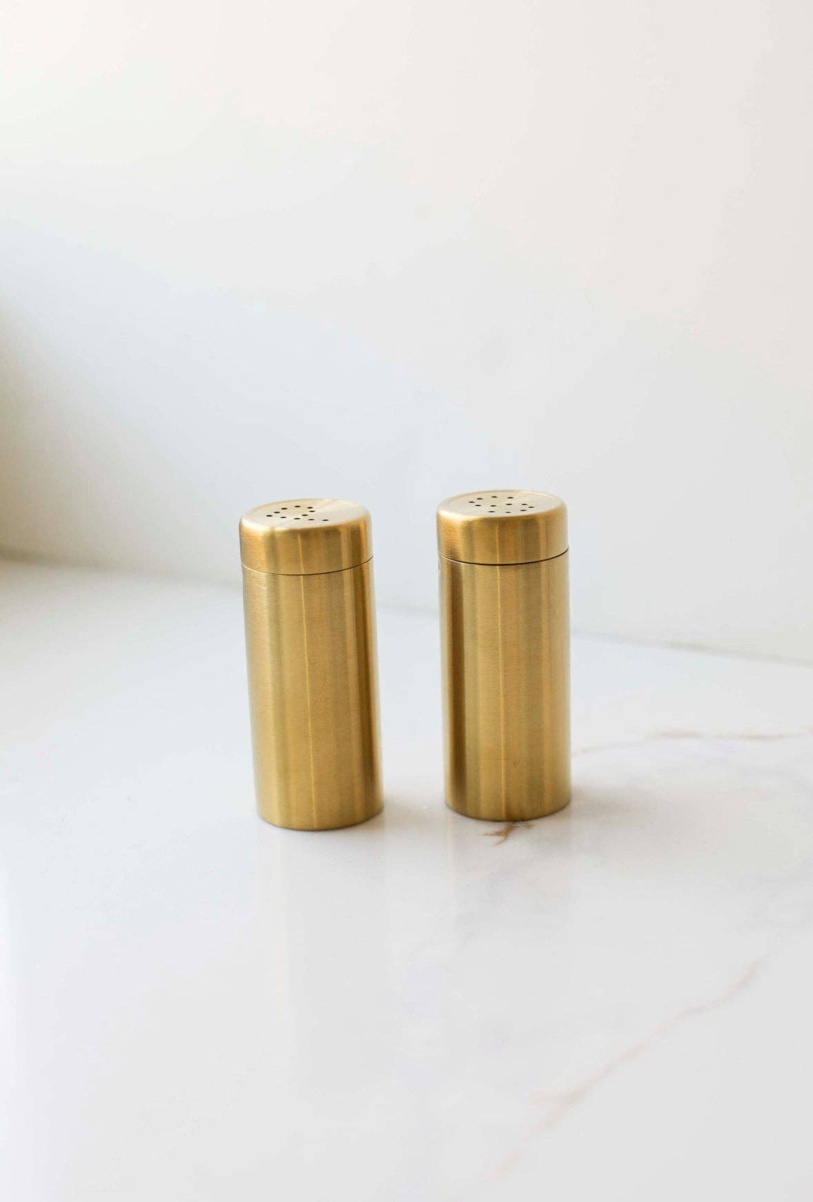 Brass Salt and Pepper Shakers Set, Feathered Farmhouse