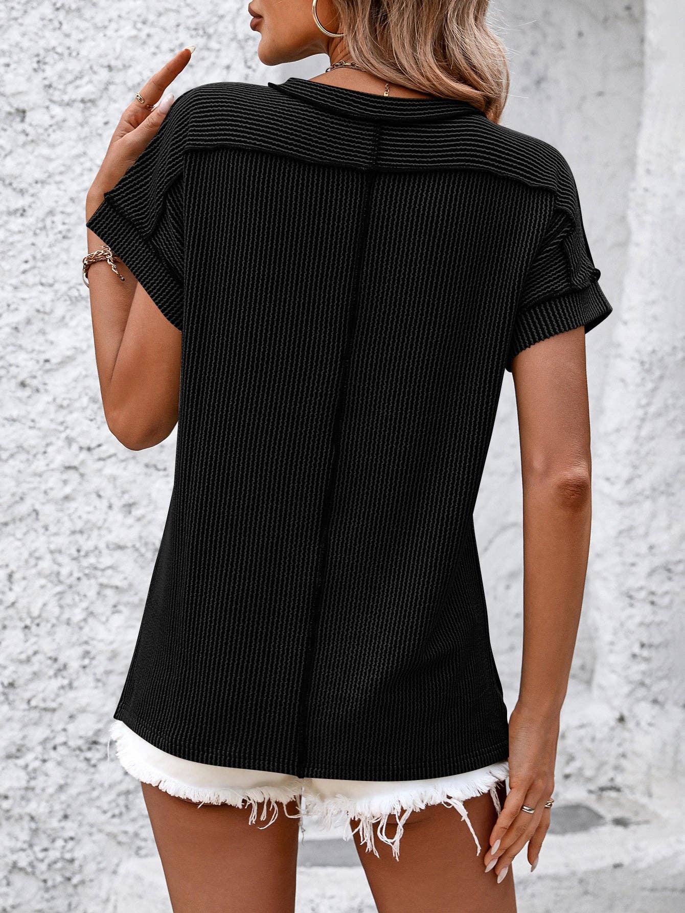 Backstitch Strip Knit Casual Top, Feathered Farmhouse
