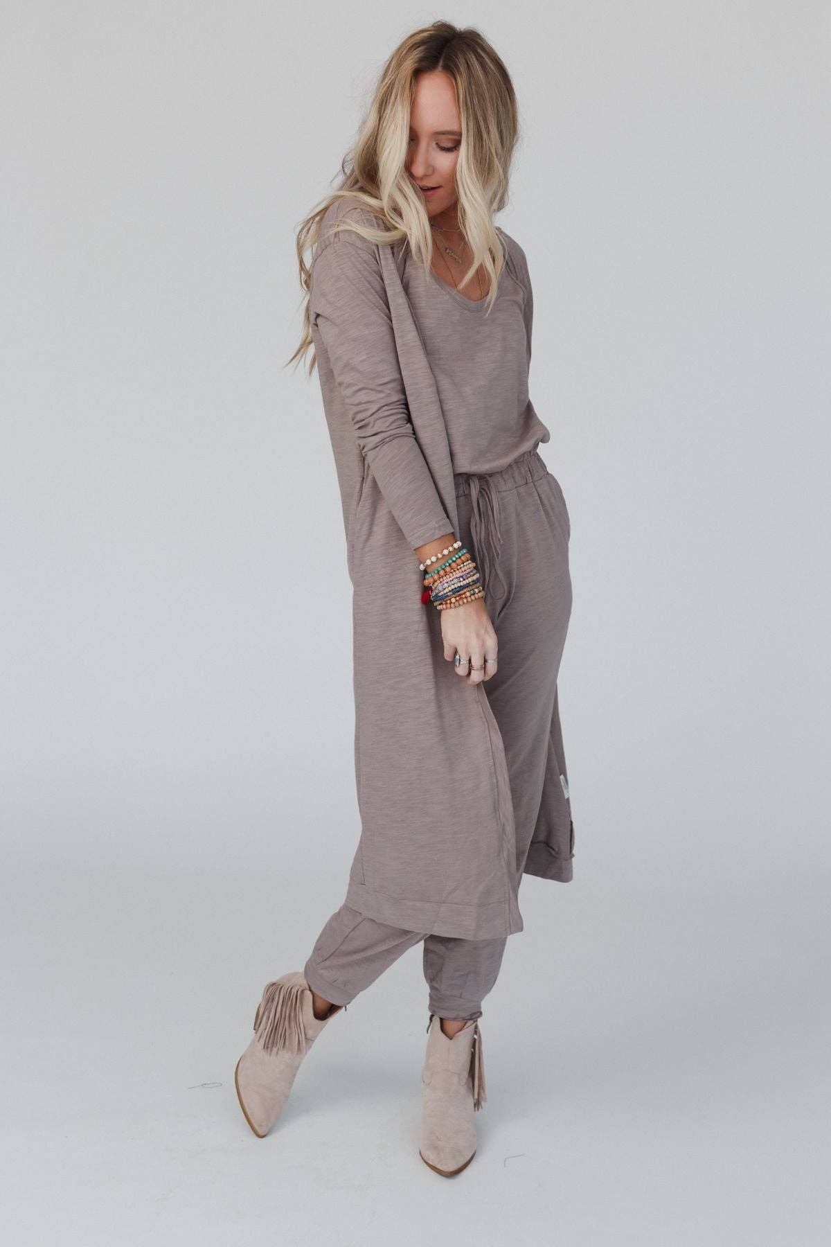 Set to Go Textured Jumpsuit And Cardigan Set, The Feathered Farmhouse