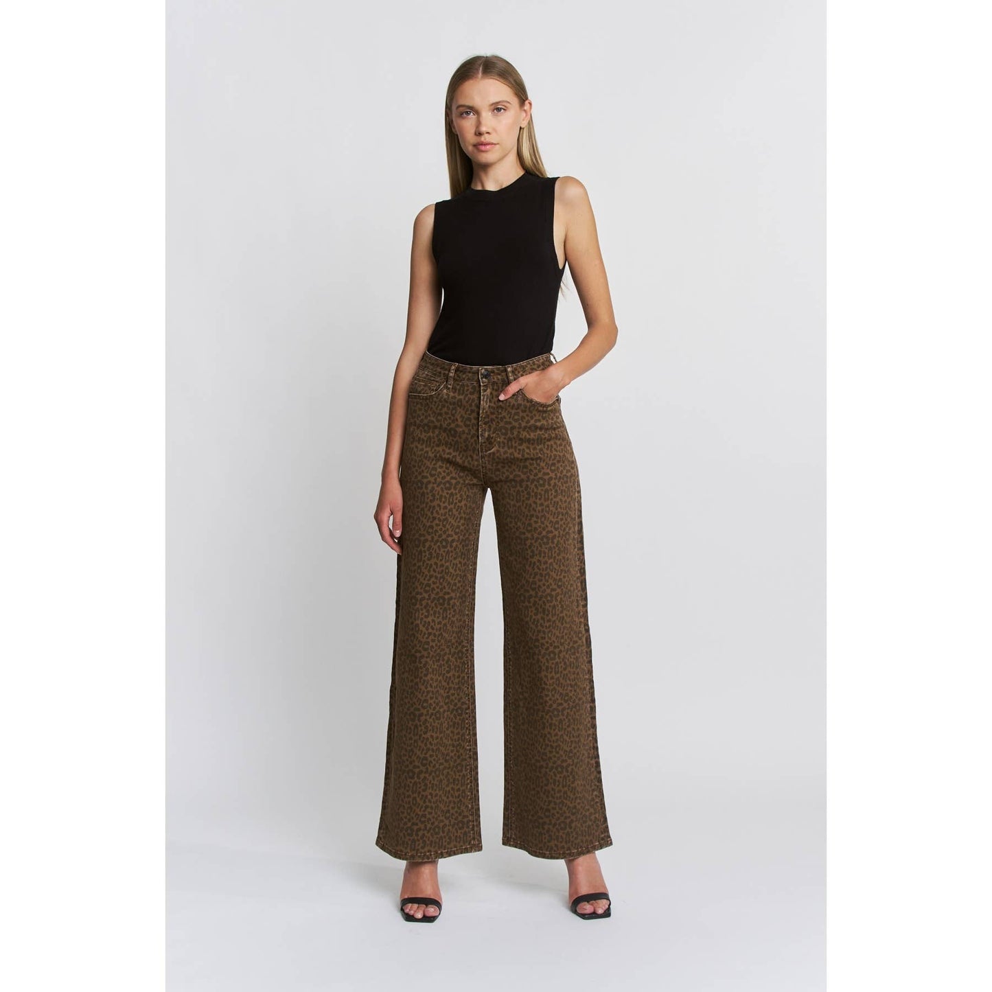 Super High Wide Leg Leopard Jeans, Feathered Farmhouse