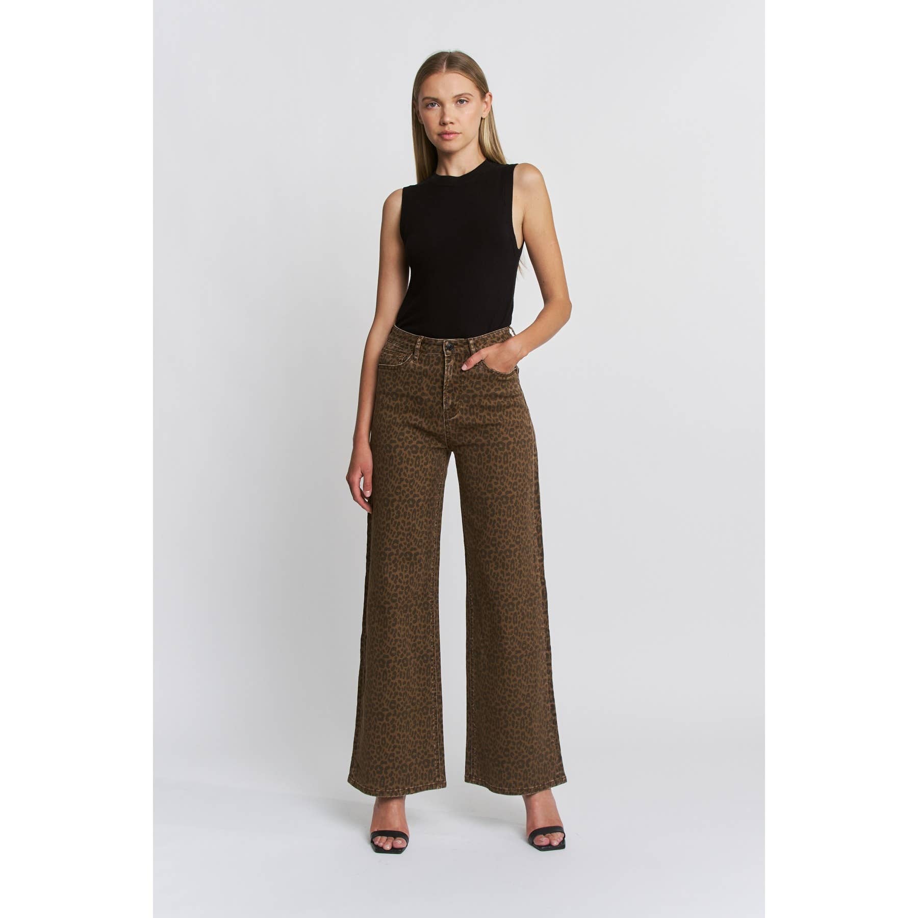 Super High Wide Leg Leopard Jeans, Feathered Farmhouse