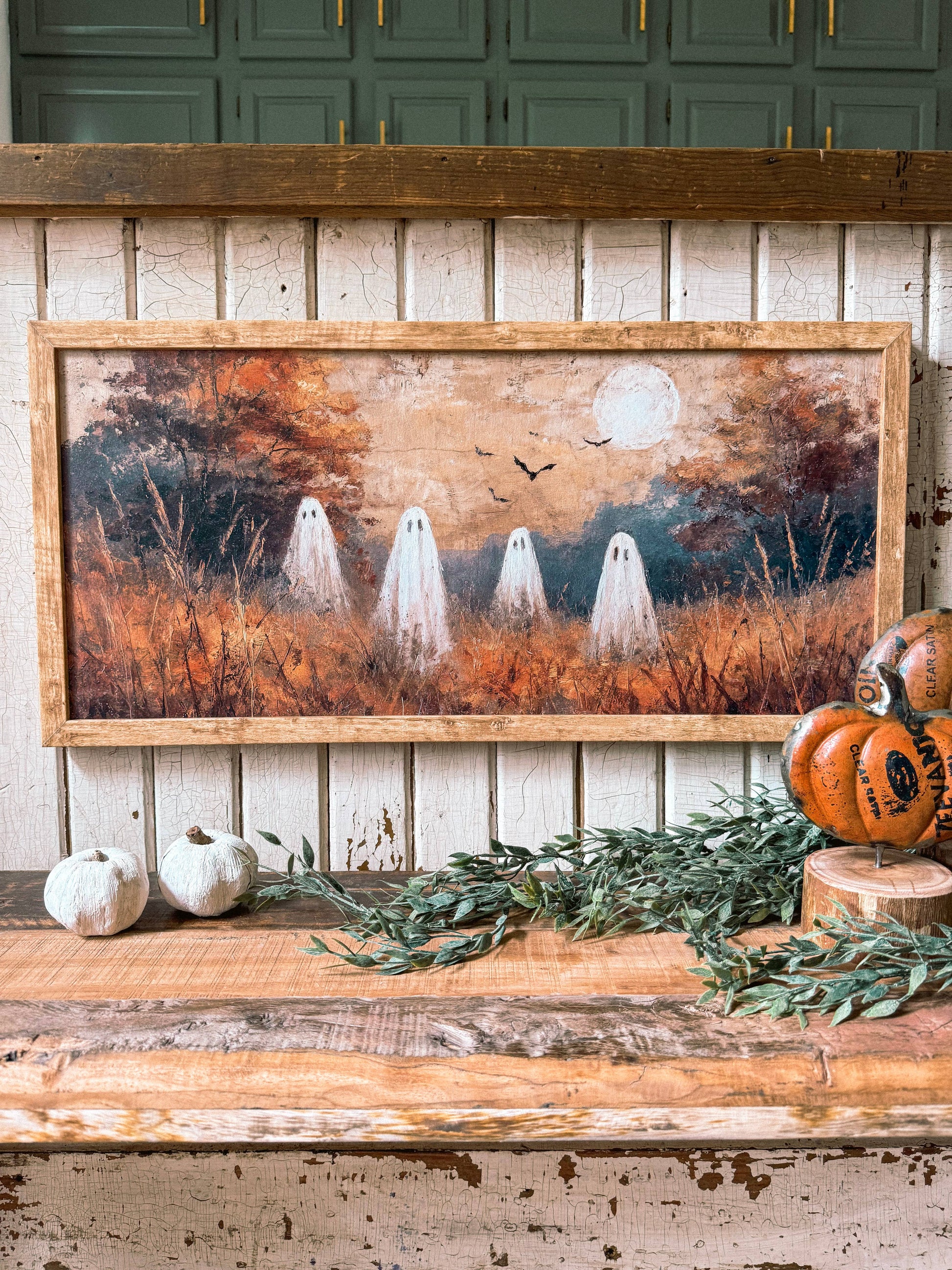 Fall Ghosts in Field Wood Sign, Feathered Farmhouse