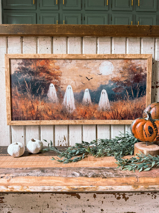Fall Ghosts in Field Wood Sign, Feathered Farmhouse