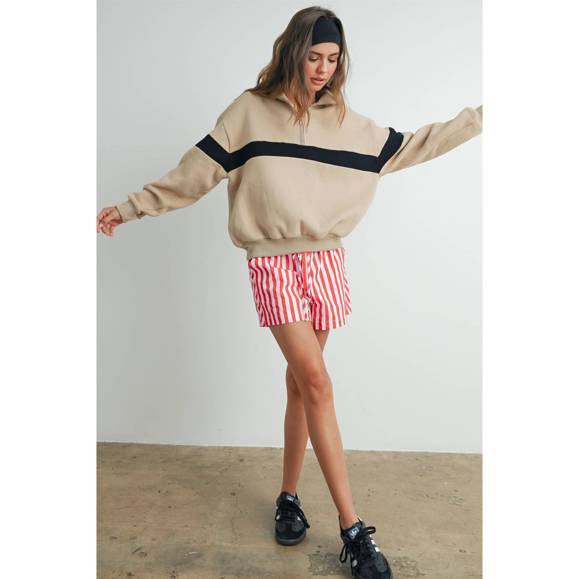 Two-Toned Half Zip Collar Sweatshirt, Feathered Farmhouse