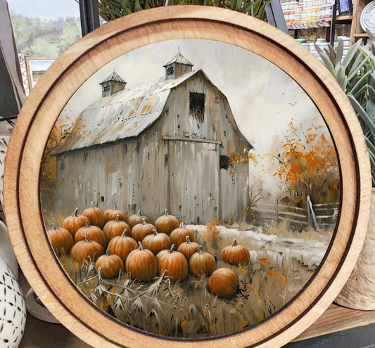 Round Harvest Barn Art, Feathered Farmhouse