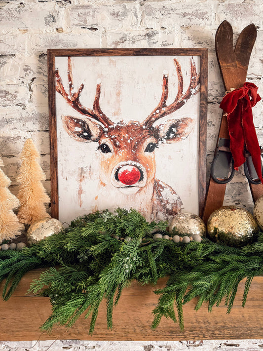 Rudolph Face Vintage Wood Sign, The Feathered Farmhouse