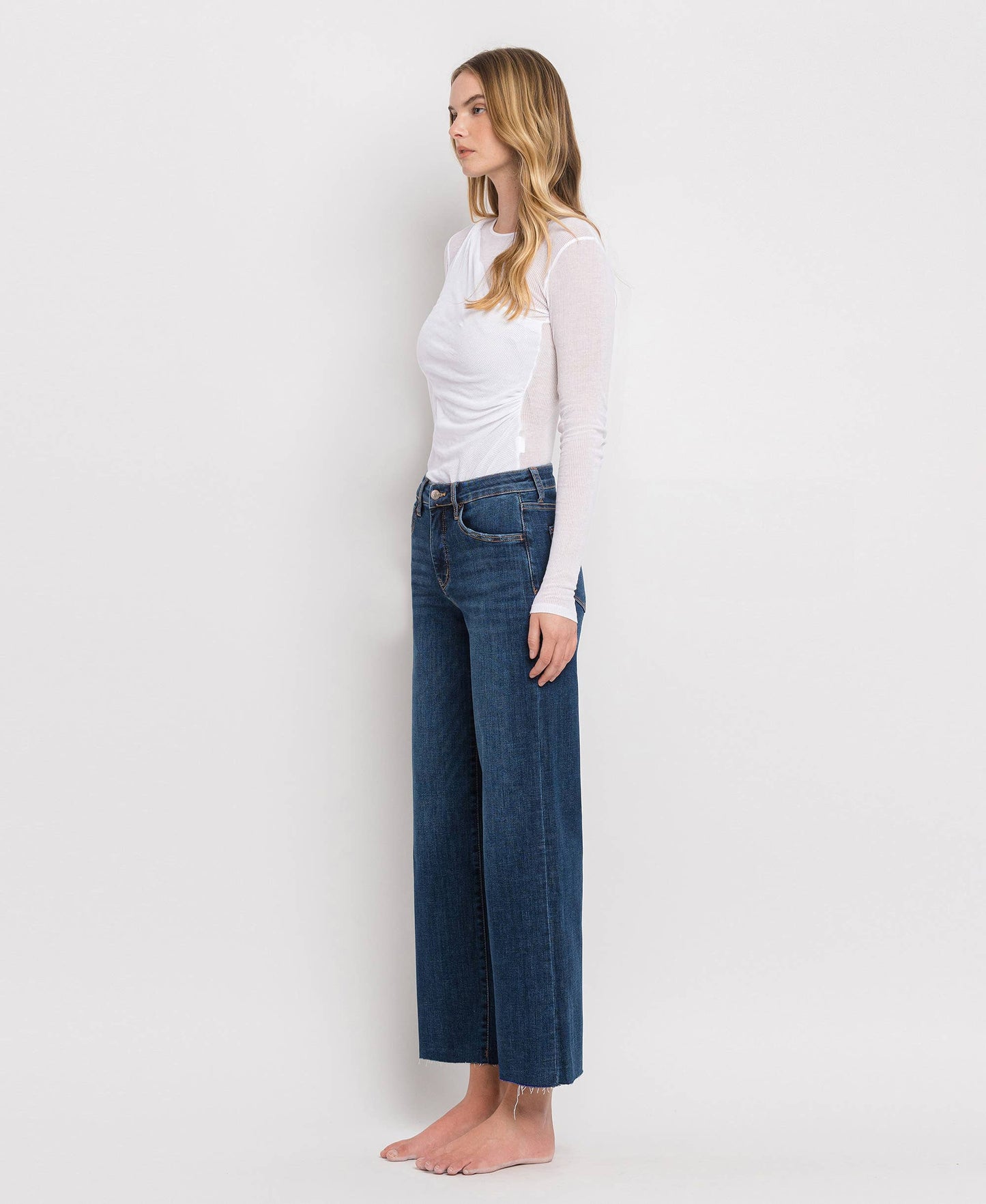 Dark Wash Tummy Control Midrise Wide Leg Jean