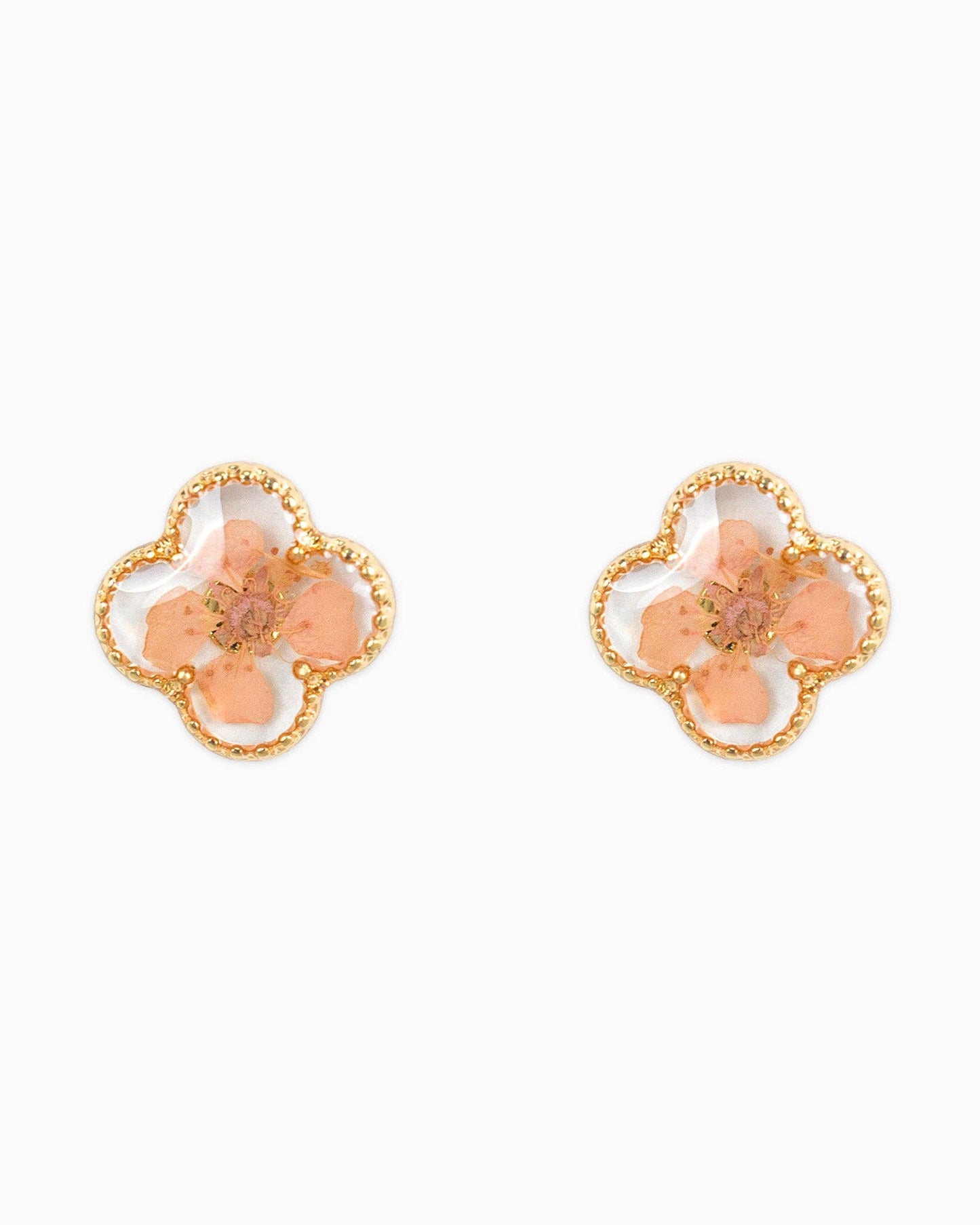 Pressed Flower Clover Stud Earrings, Feathered Farmhouse