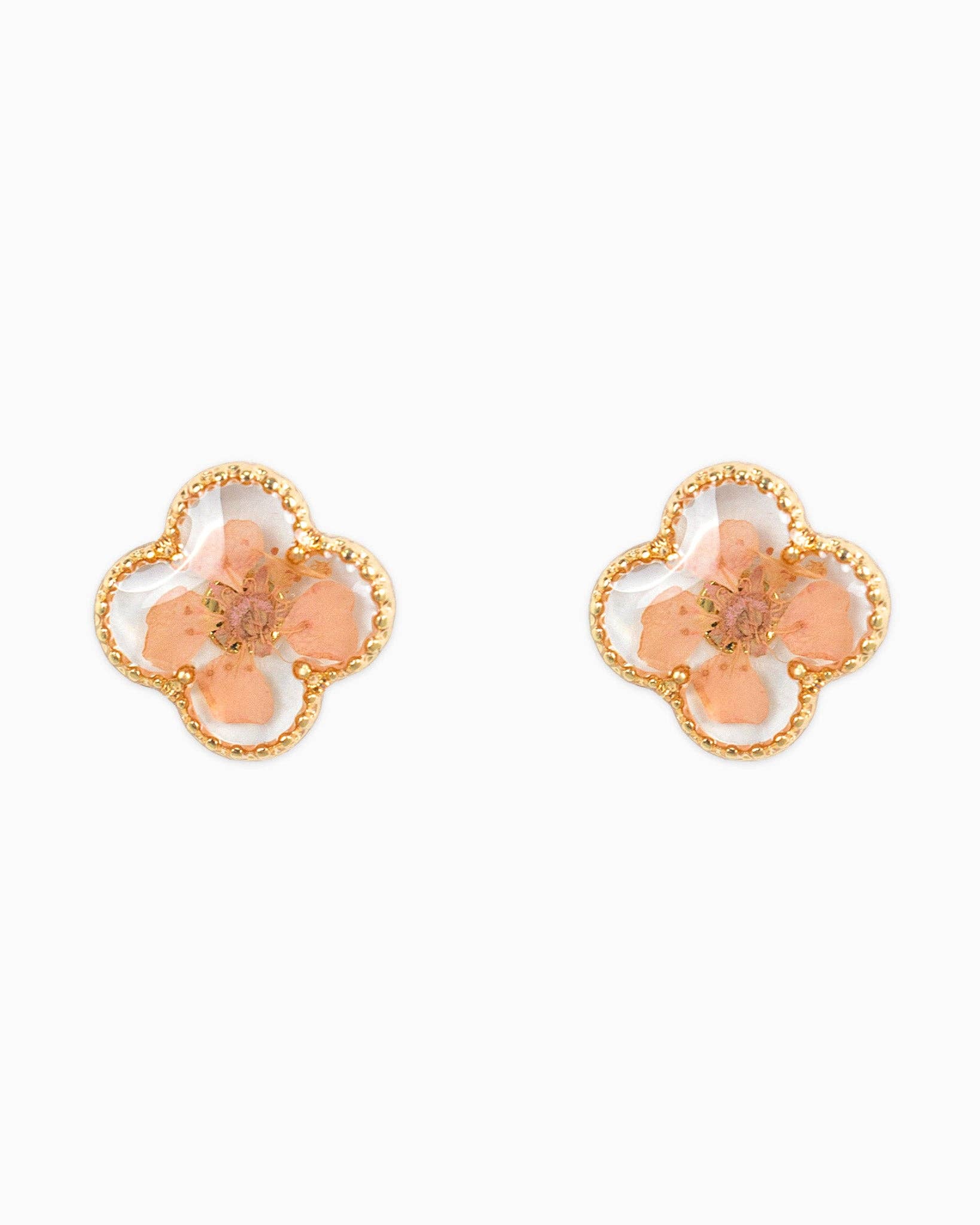 Pressed Flower Clover Stud Earrings, Feathered Farmhouse