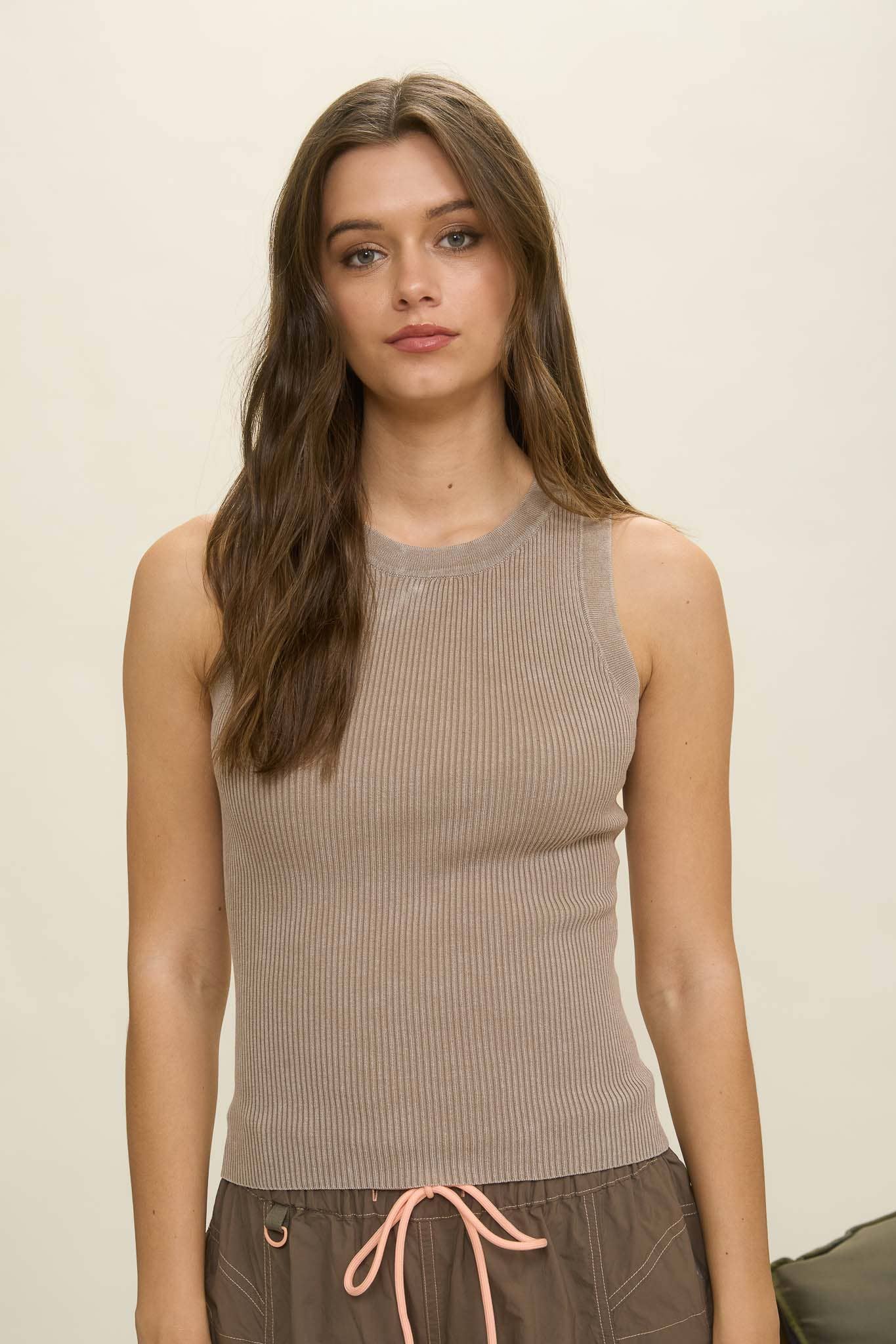Mocha Ribbed Knit Tank Top, Feathered Farmhouse
