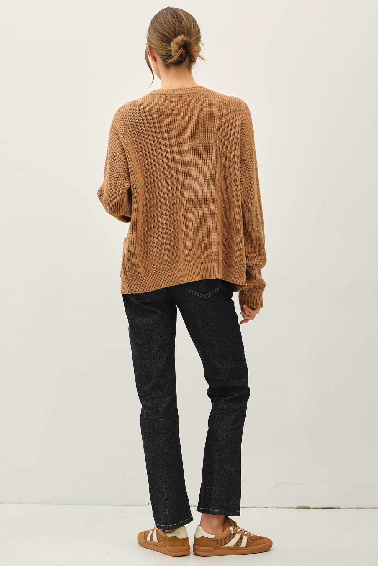 Mocha Varsity Style Cardigan, Feathered Farmhouse