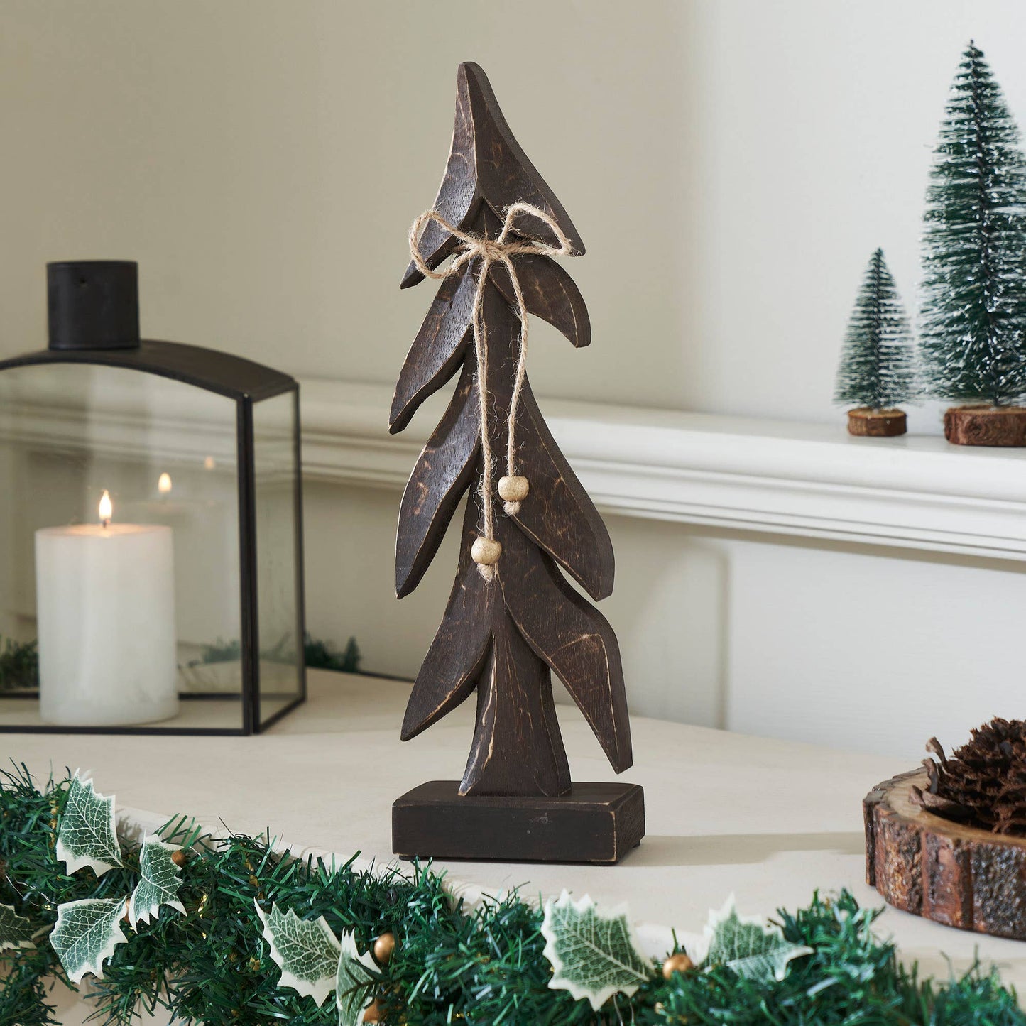Festive Boughs Dark Wooden Tree, Feathered Farmhouse