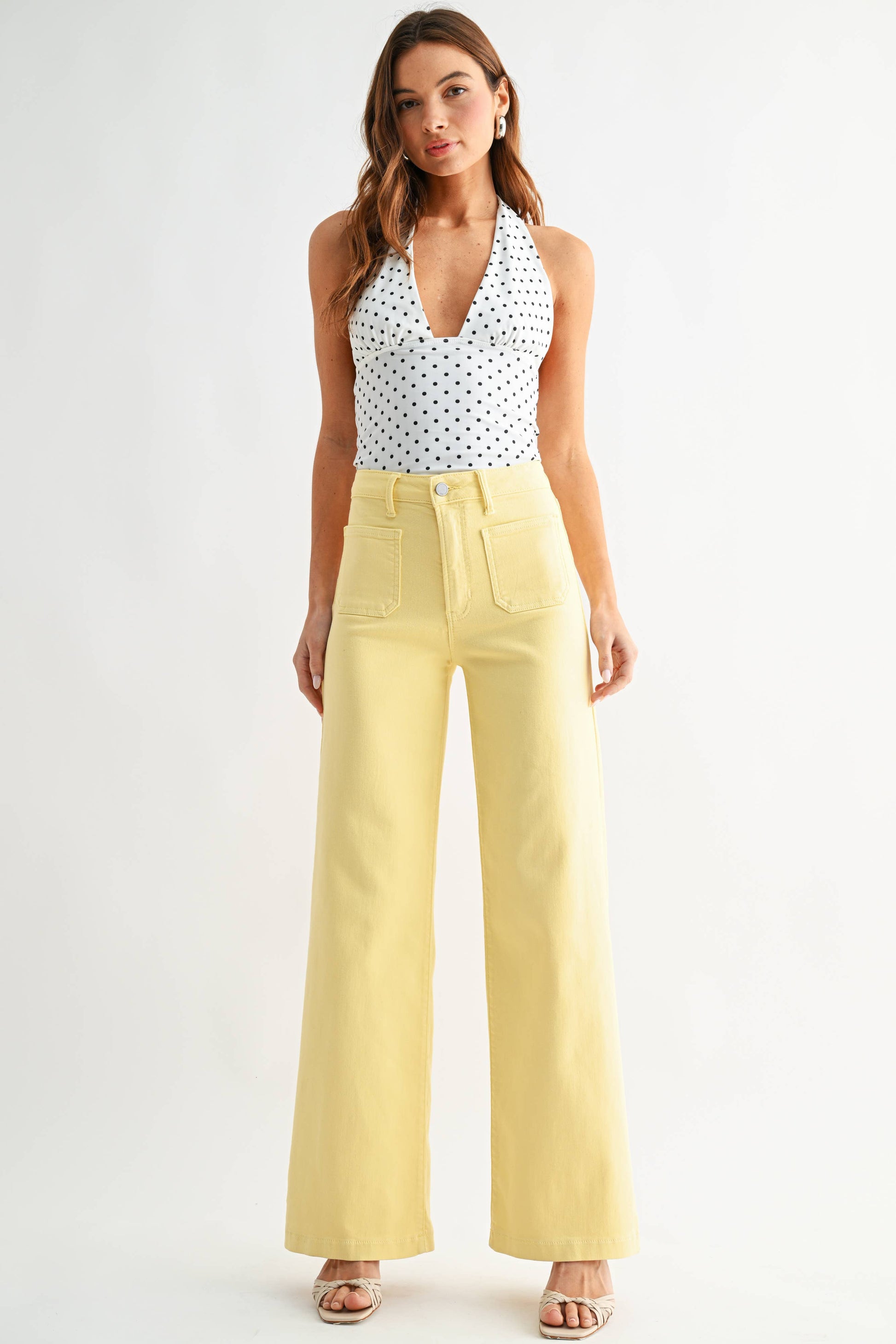 Sunshine Mini Patch Pocket Wide Let Pants, Feathered Farmhouse