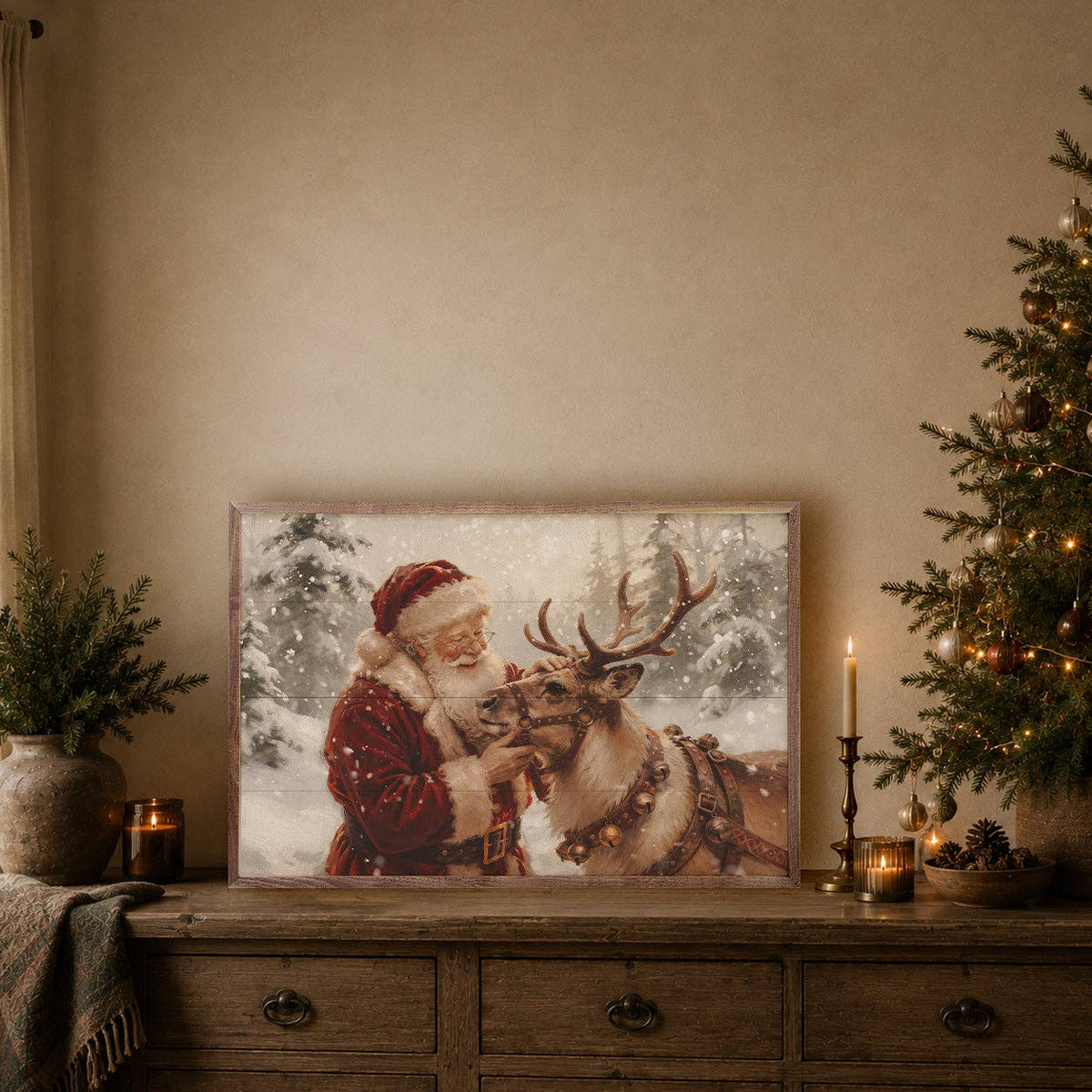 Santa And His Reindeer, Feathered Farmhouse