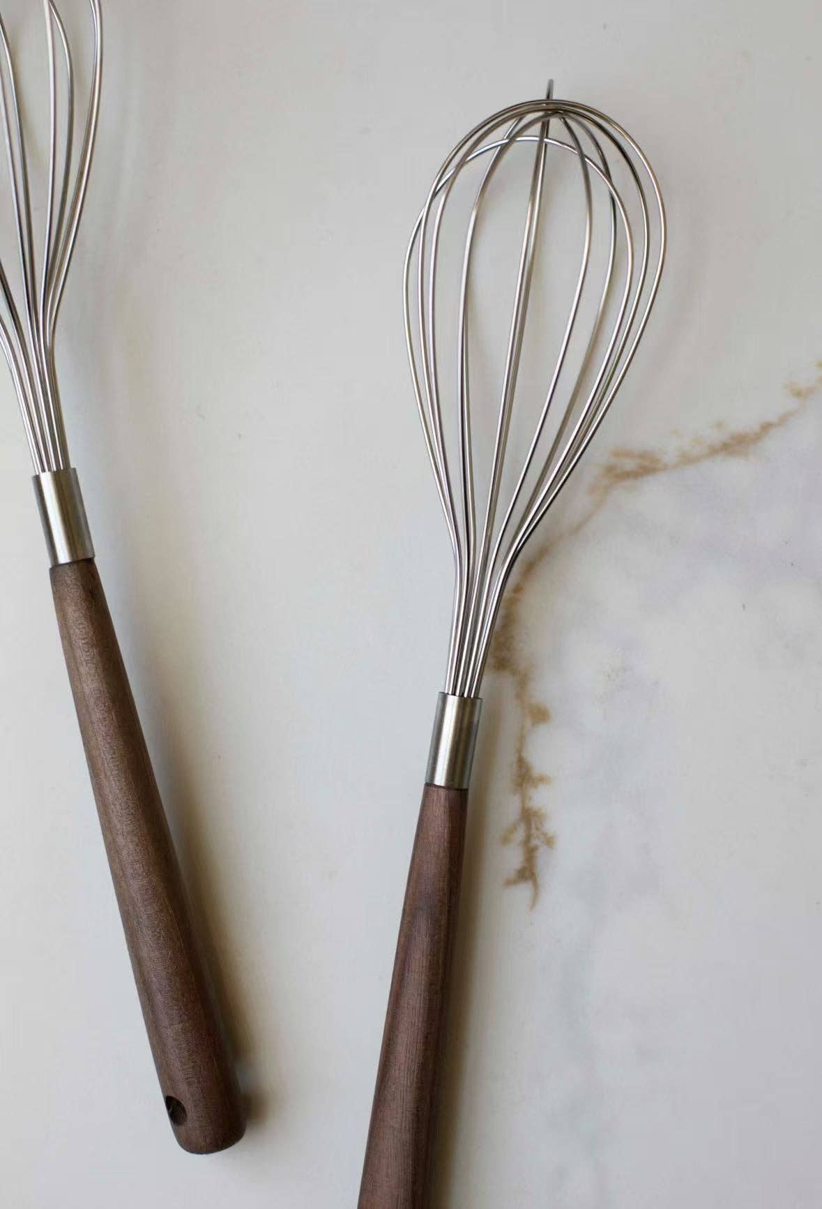 Kitchen Whisks with Wooden Handle, Feathered Farmhouse
