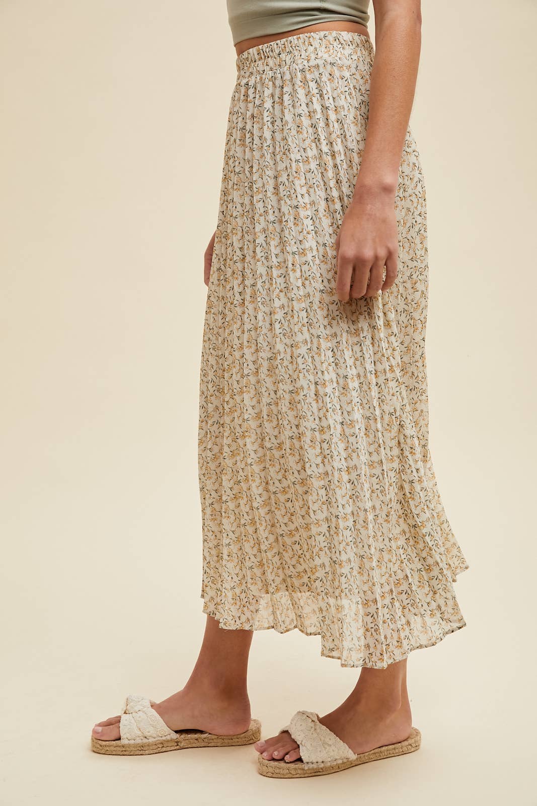 Floral Pleated Midi Skirt, Feathered Farmhouse