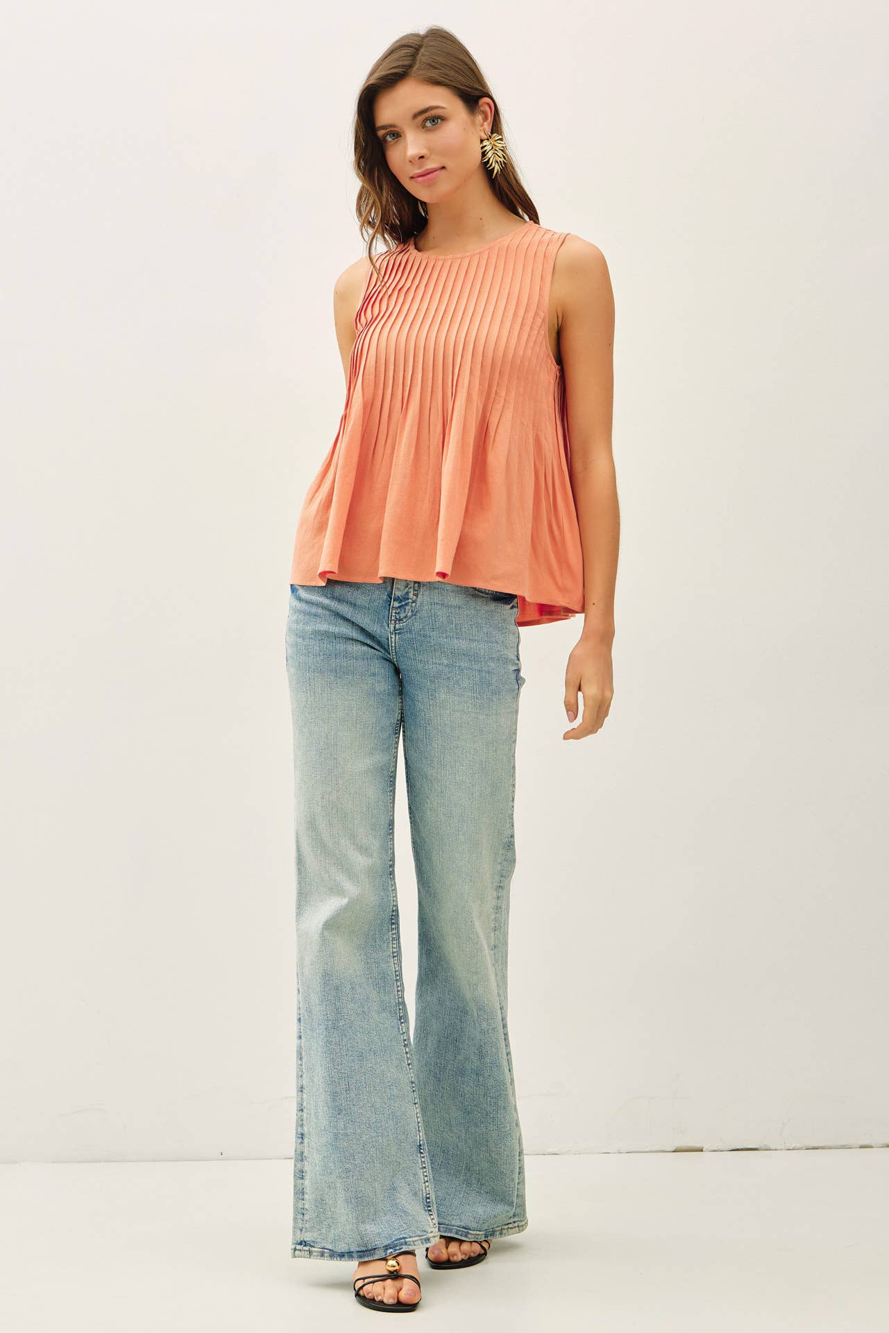 Pleated Sleeveless Top, Feathered Farmhouse