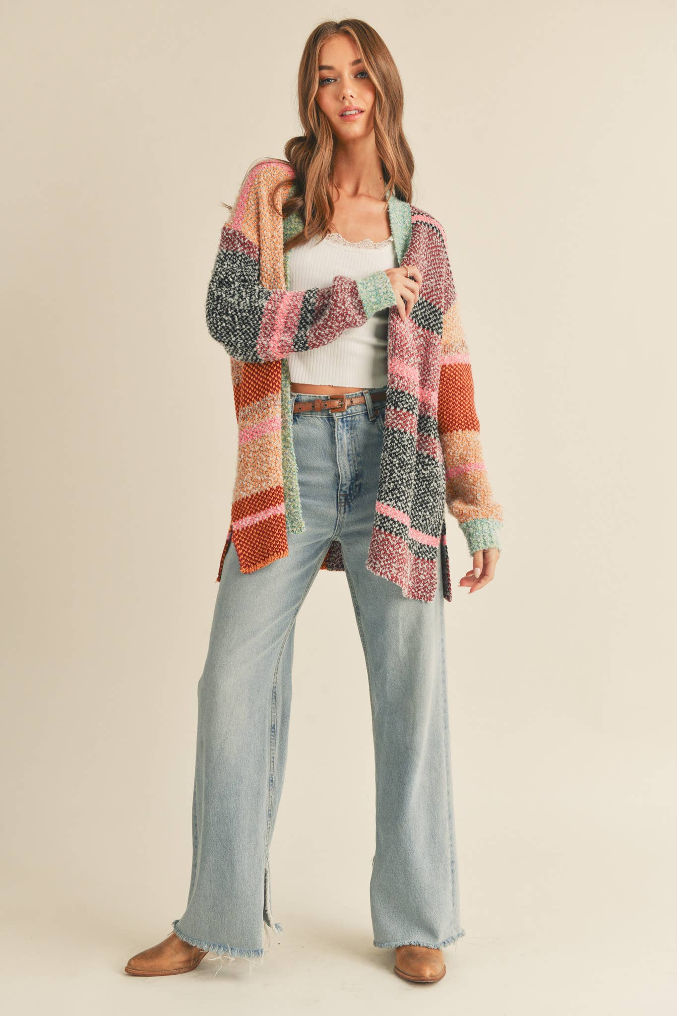 Oversized Color Block Cardigan, Feathered Farmhouse