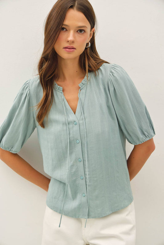 Ruffle Trim Blouse, Feathered Farmhouse