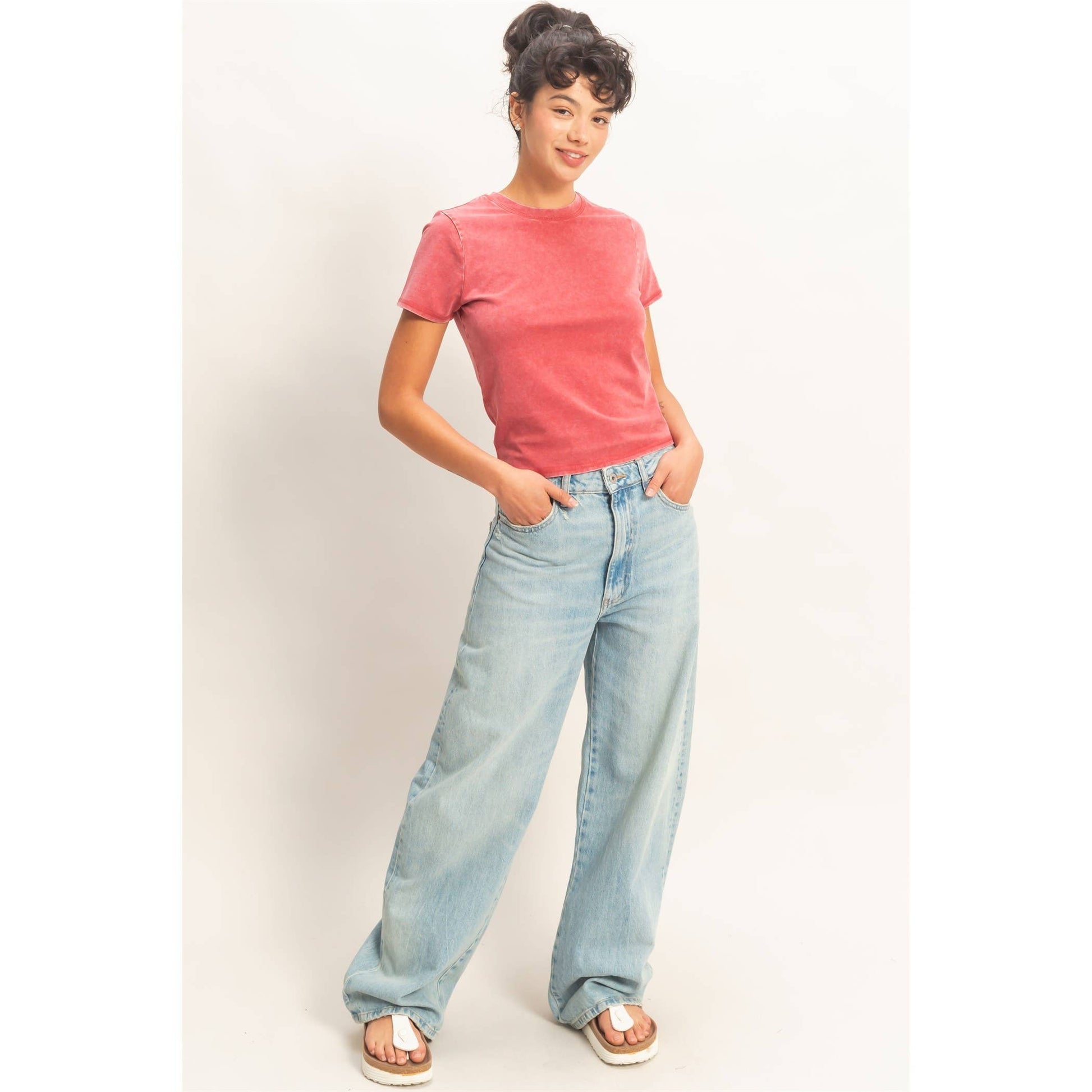 Mineral Washed Short Sleeve Top, Feathered Farmhouse