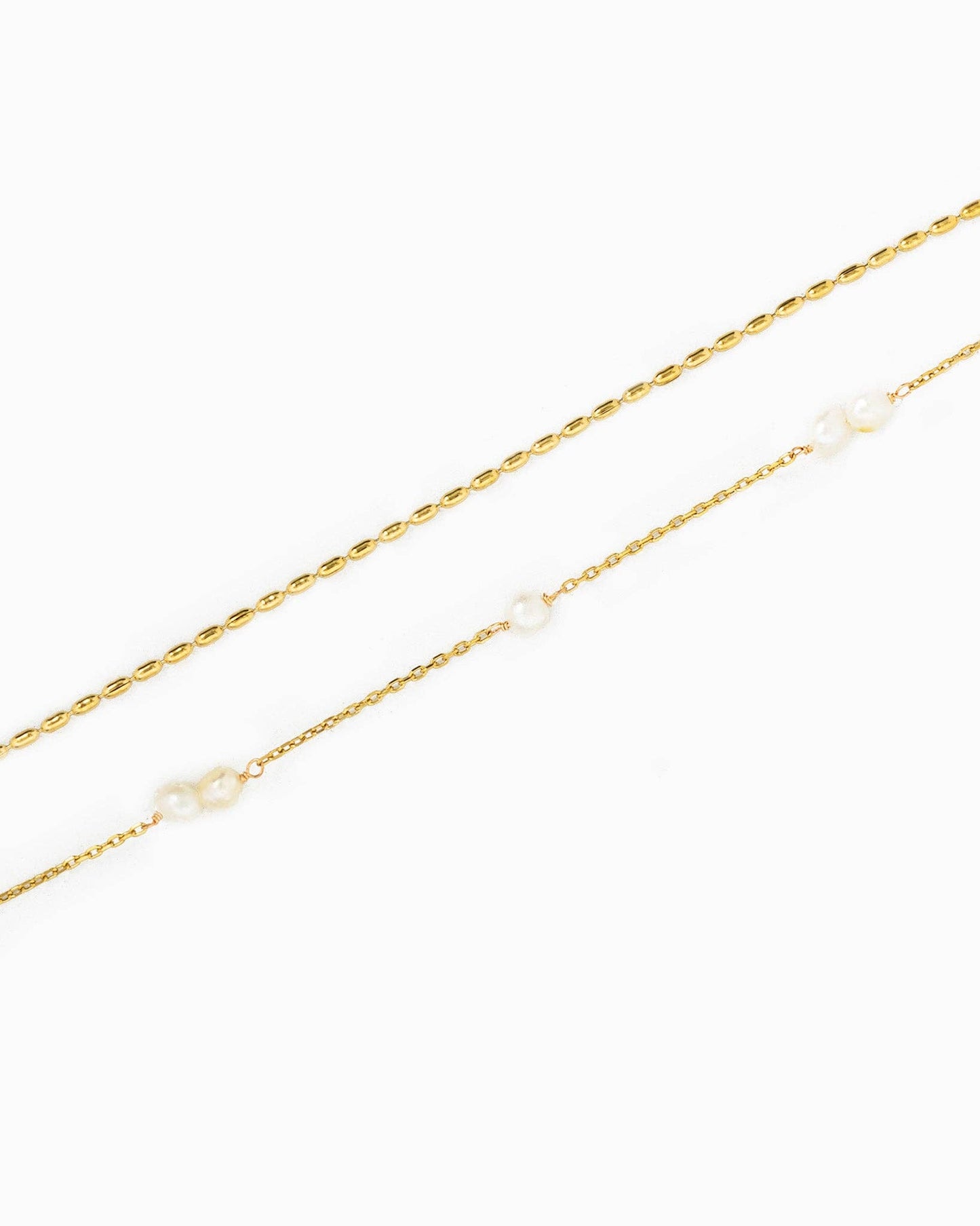 Stainless Steel Pearl Station Oval Chain Layered Necklace, Feathered Farmhouse