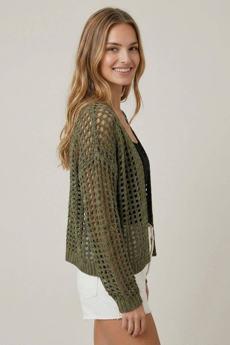 Crochet Fishnet Cropped Cardigan, Feathered Farmhouse