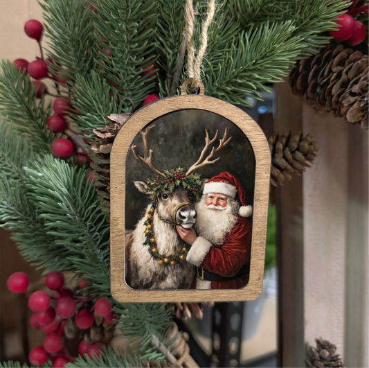 Canvas Arch Ornament Classic Santa, Feathered Farmhouse