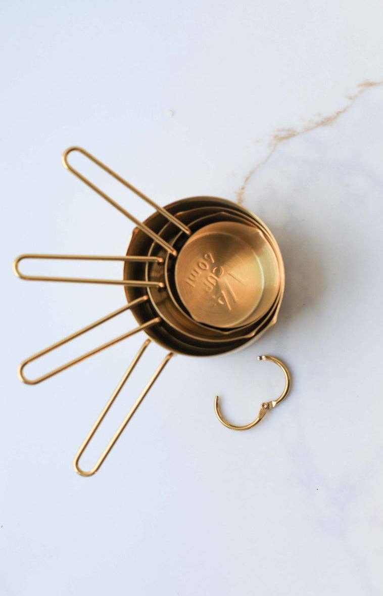 Auric Gold Stainless Steel Measuring Cup Set, Feathered Farmhouse