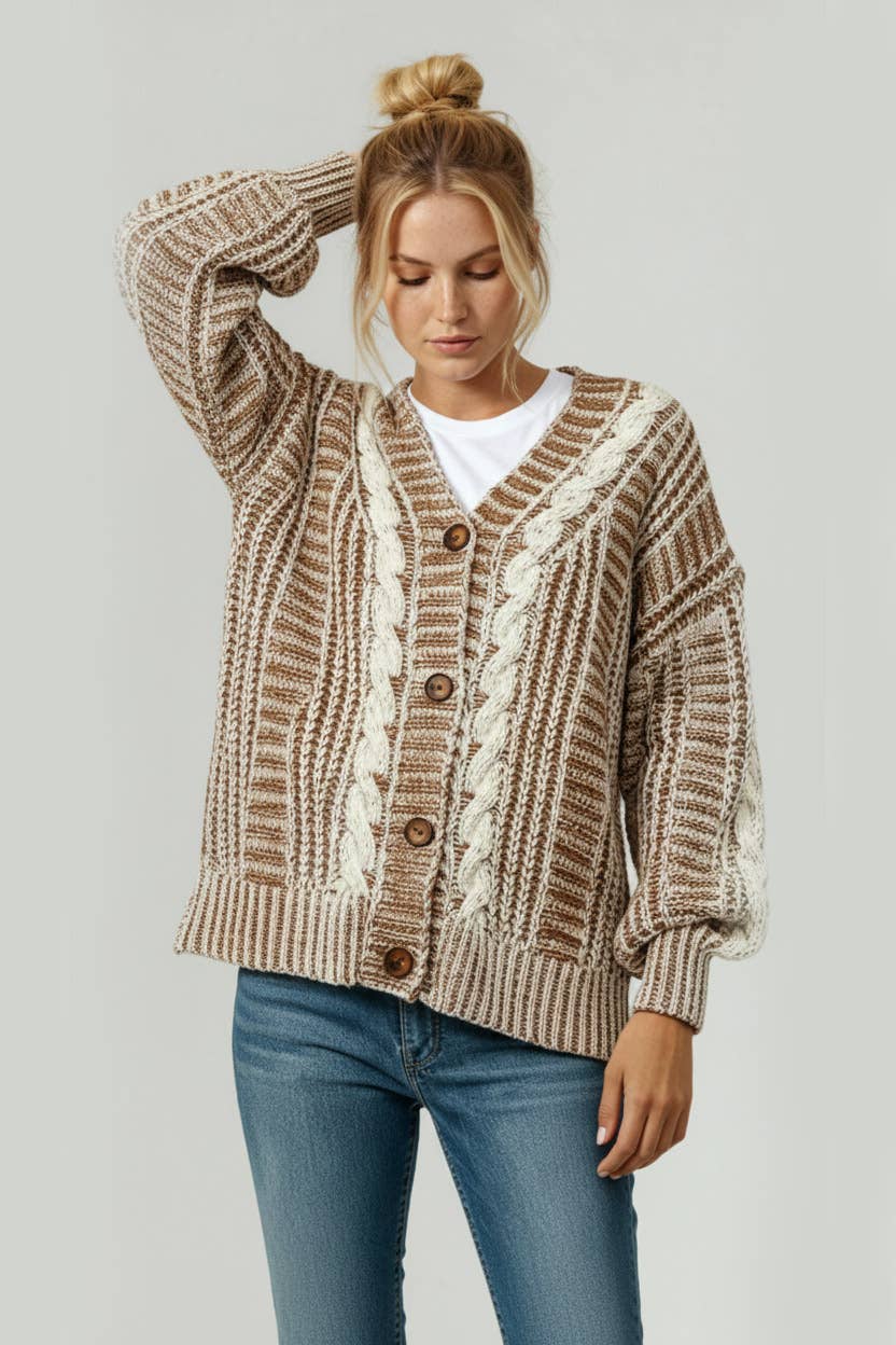 Plus Size Two Tone Cardigan, Feathered Farmhouse