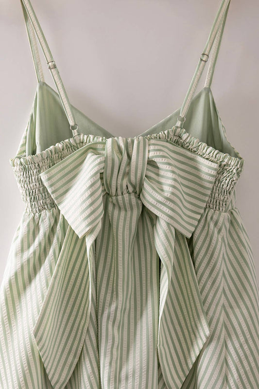 Sage Stripe Bow Babydoll Sundress, Feathered Farmhouse