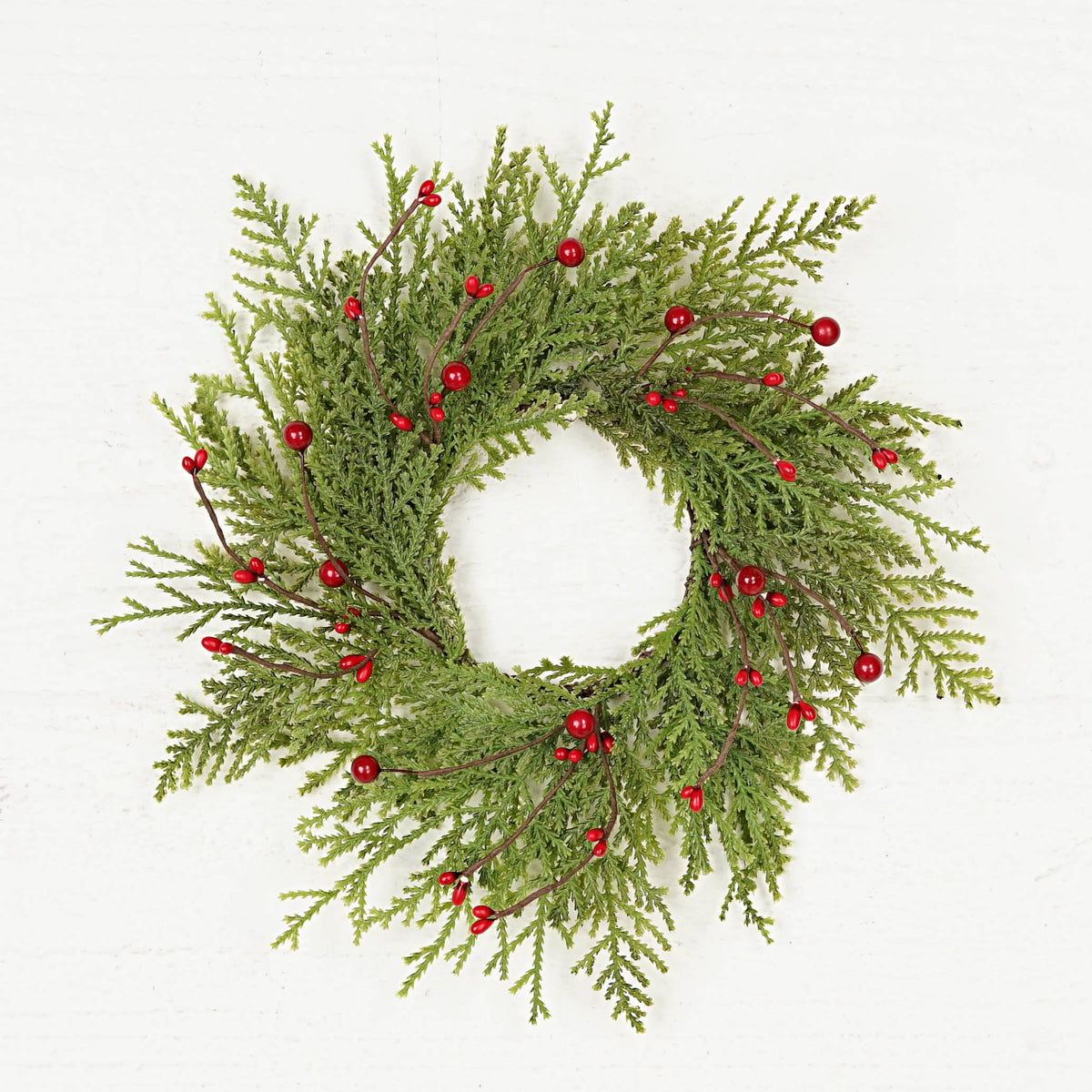 Cedar with Red Berries Soft Touch Candle Ring, Feathered Farmhouse