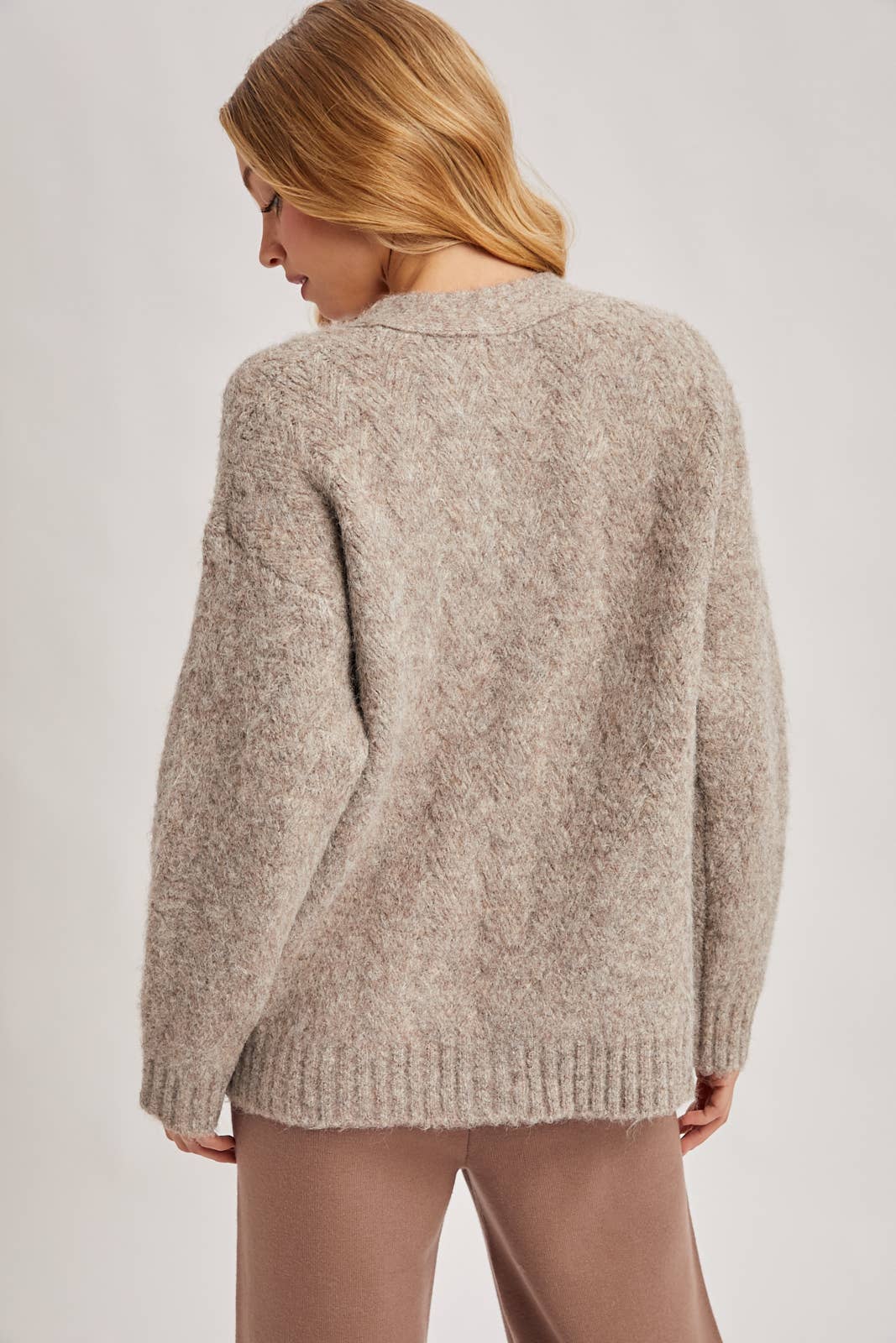 Fuzzy Heathered Knit Cardigan, Feathered Farmhouse