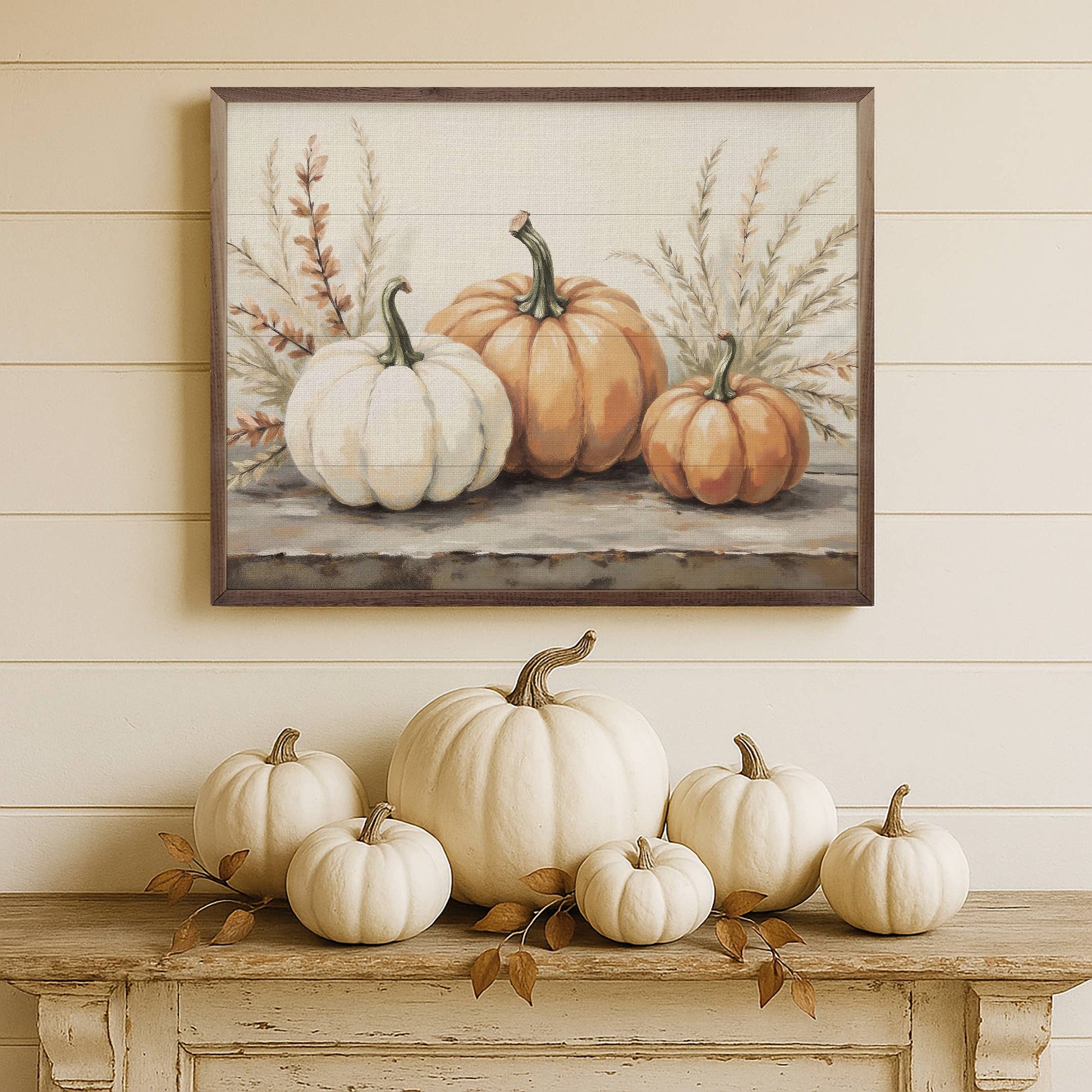 Pumpkins With Autumn Branches, Feathered Farmhouse