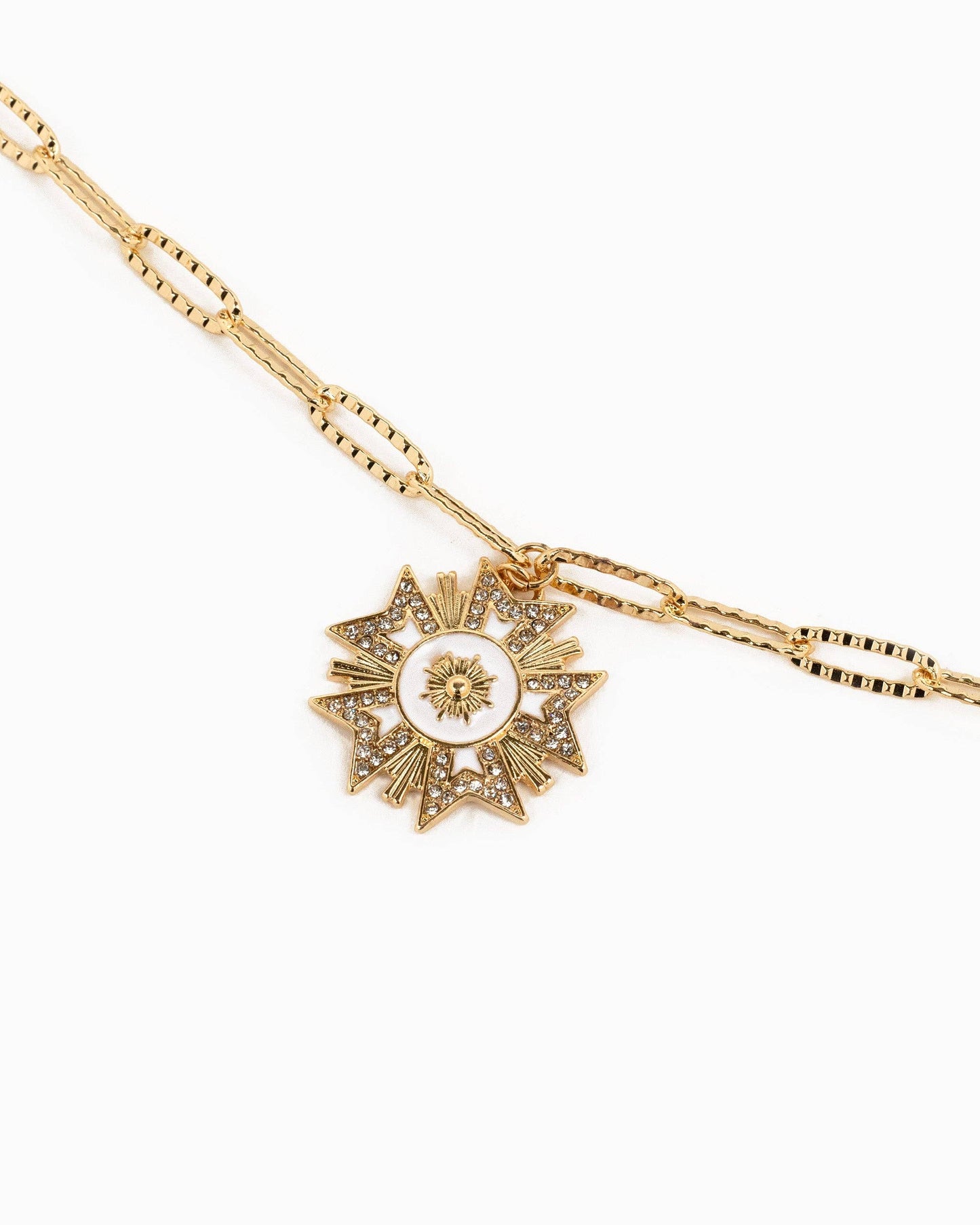 Pavé Starburst Link Chain Coin Pendant Necklace