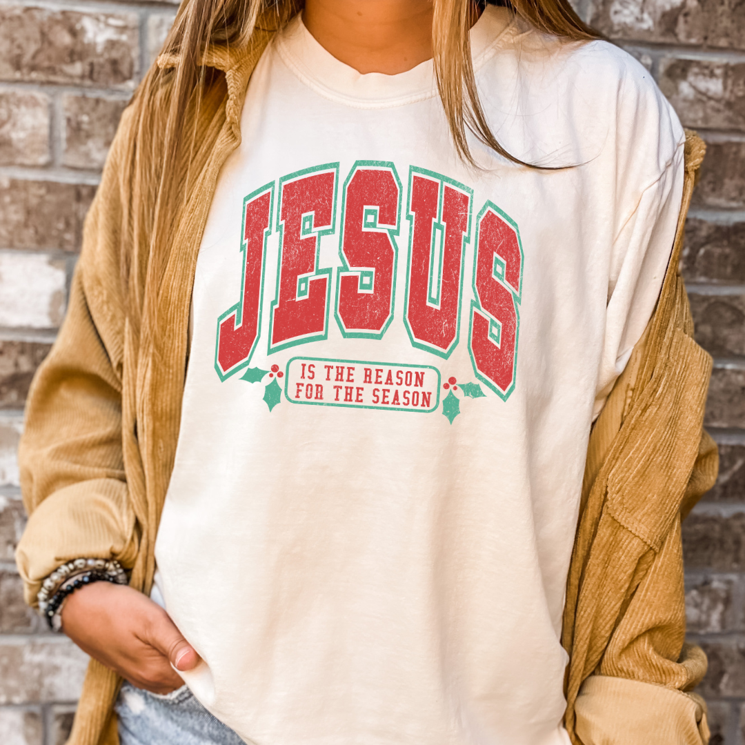 Jesus Is The Reason for The Season Christmas Tee, Feathered Farmhouse