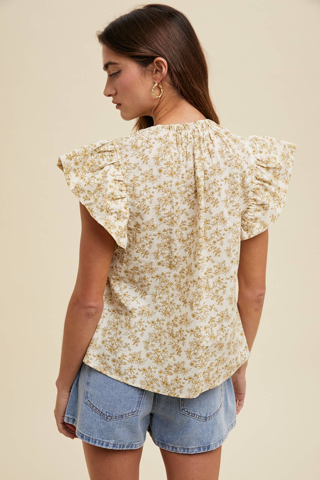 Floral Ruffle Sleeve Blouse, Feathered Farmhouse