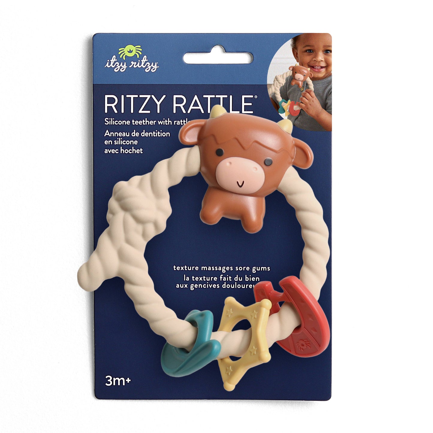 Ritzy Rattle™ Silicone Teether Rattles, Feathered Farmhouse