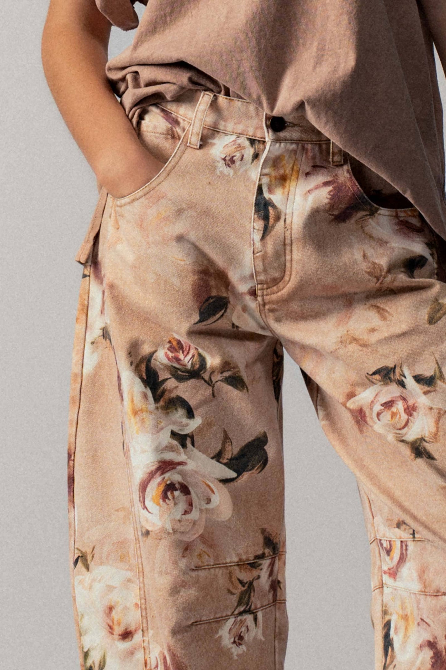 Vintage Rose Print Wide Leg Jeans, Feathered Farmhouse