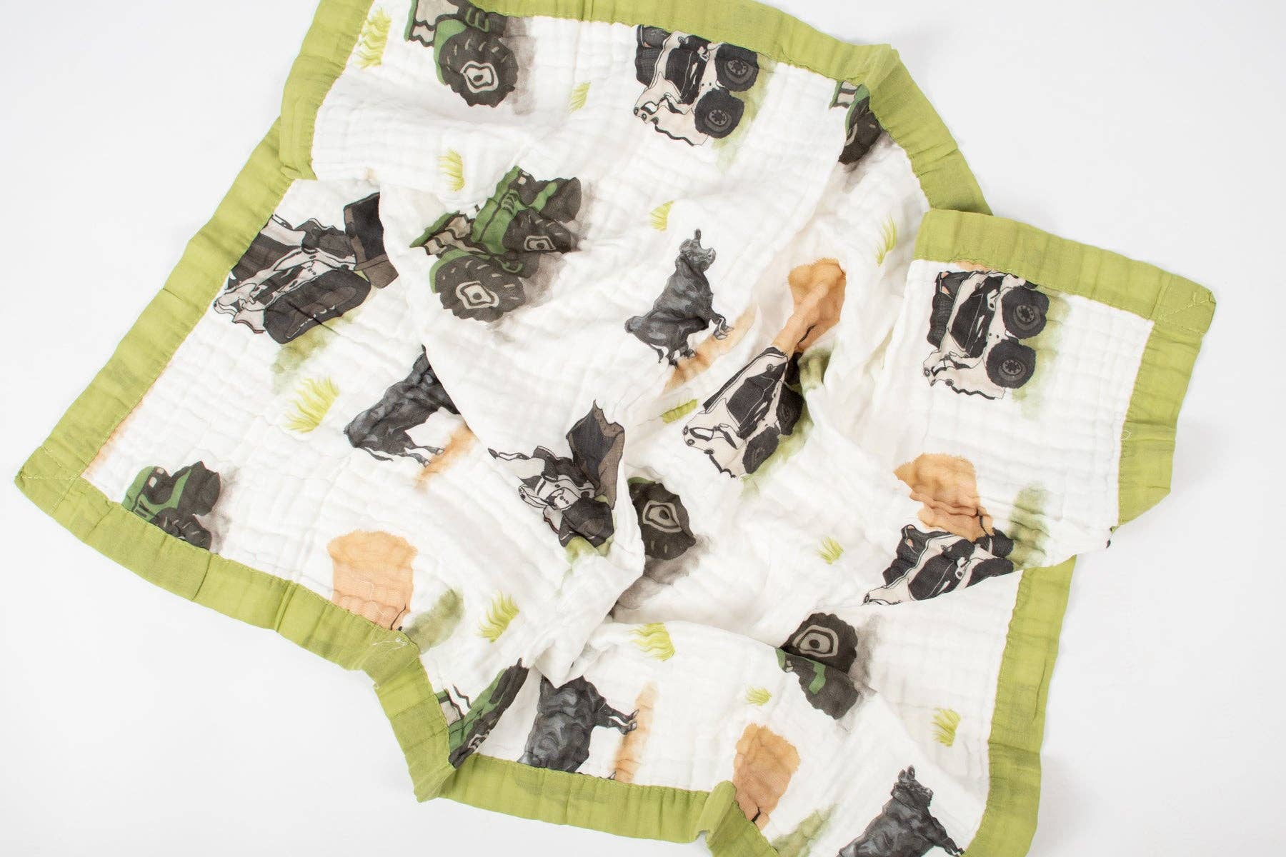 Green Tractor Farm Life Cotton Baby Blanket, Feathered Farmhouse