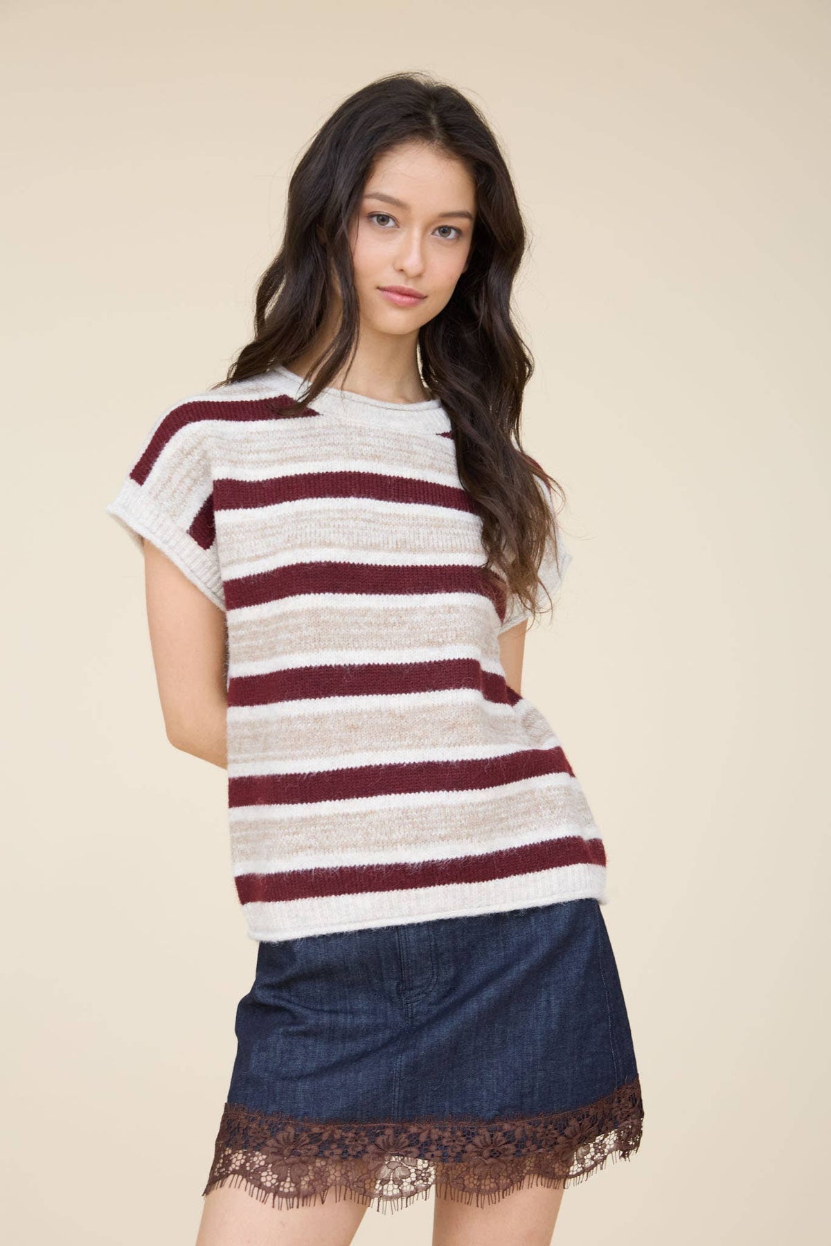 Marled Stripe Short Sleeve Knit Sweater, Feathered Farmhouse