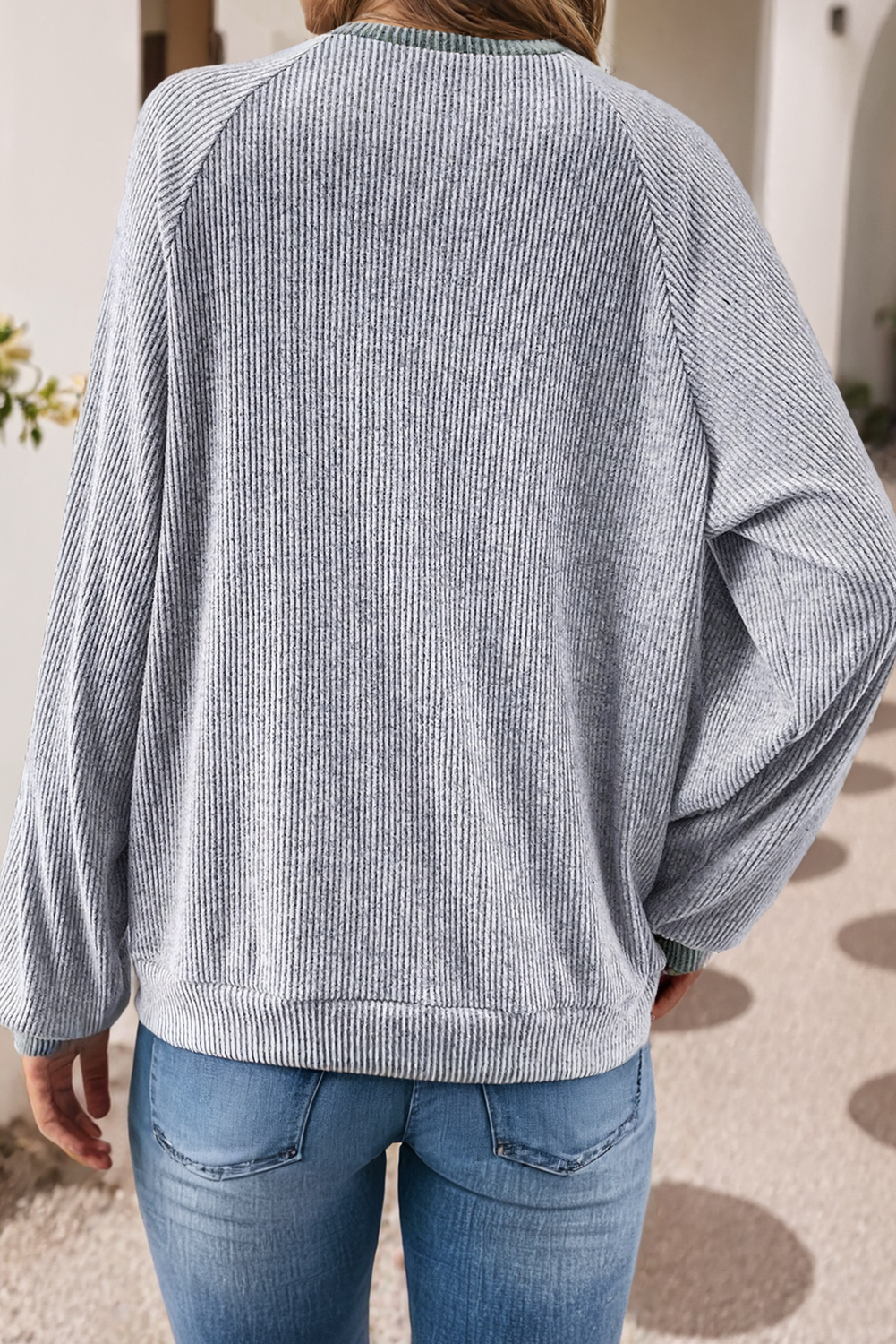 Color Contrast Ribbed Loose Fit Sweatshirt, The Feathered Farmhouse