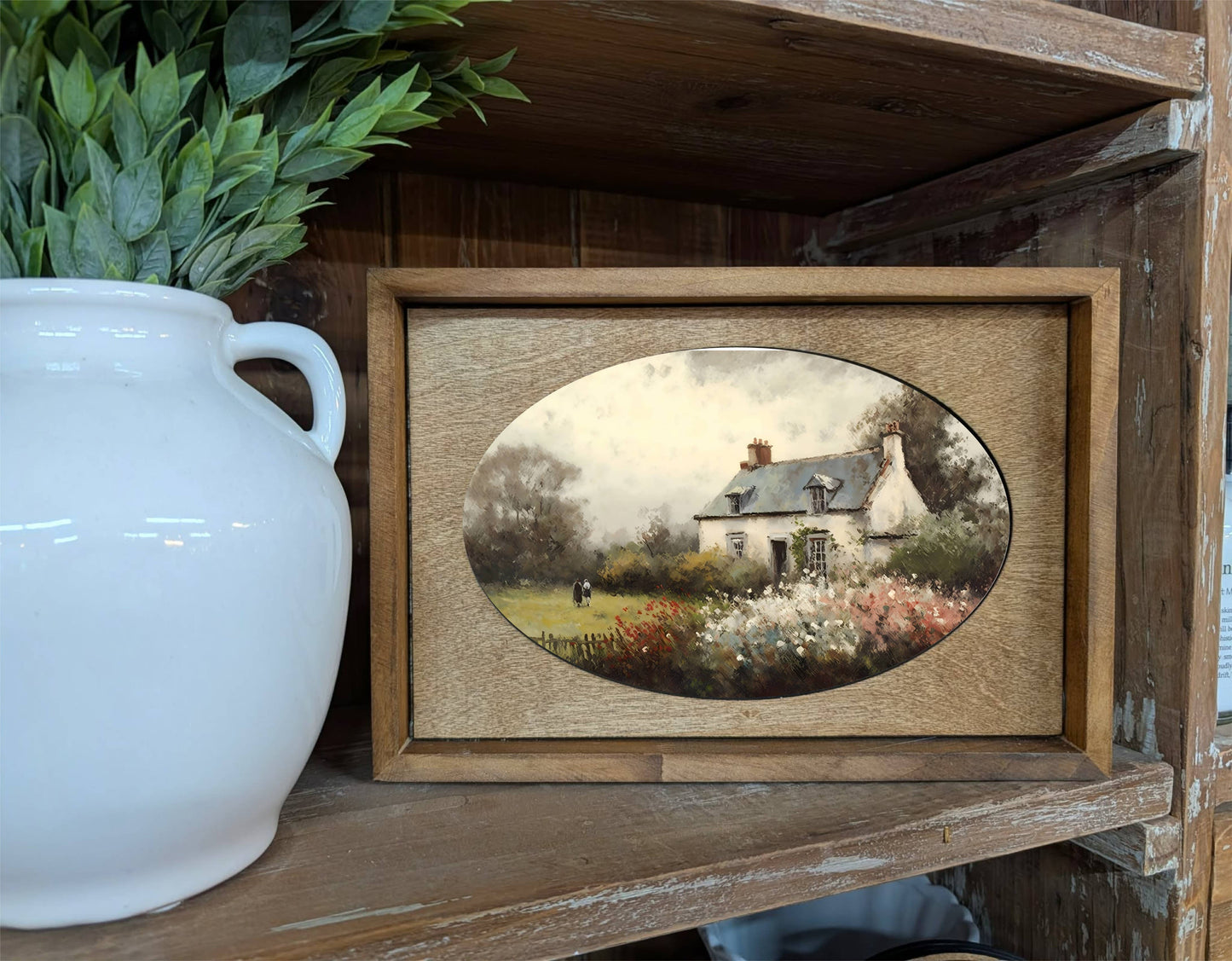 Box Framed Canvas Art Spring Cottage Painting, Feathered Farmhouse
