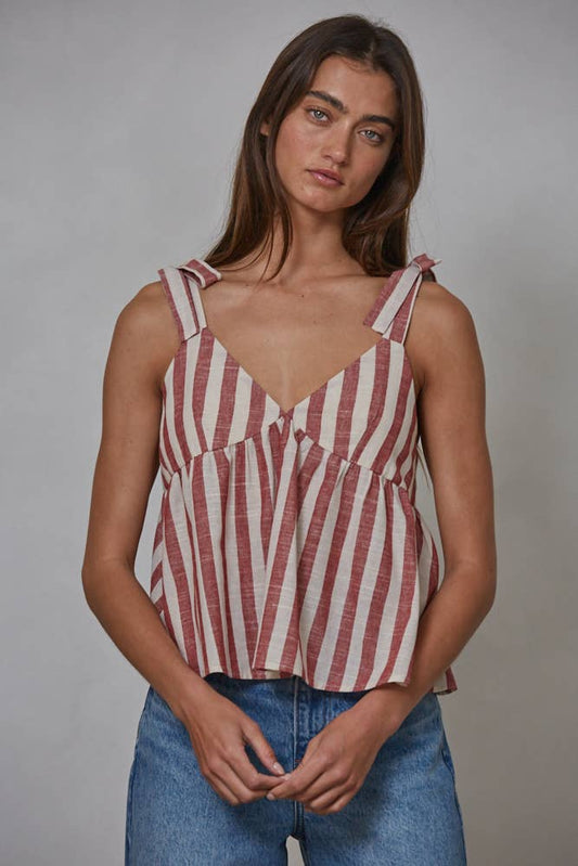 Striped V-Neck Tank Top, Feathered Farmhouse