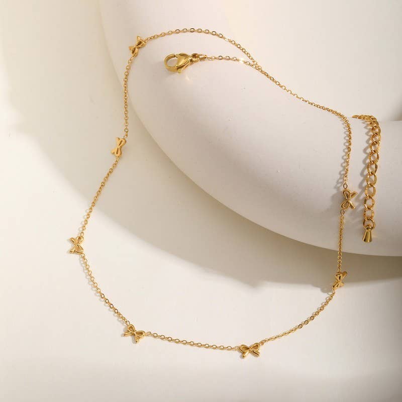 Stainless Steel Bow Necklace, Feathered Farmhosue