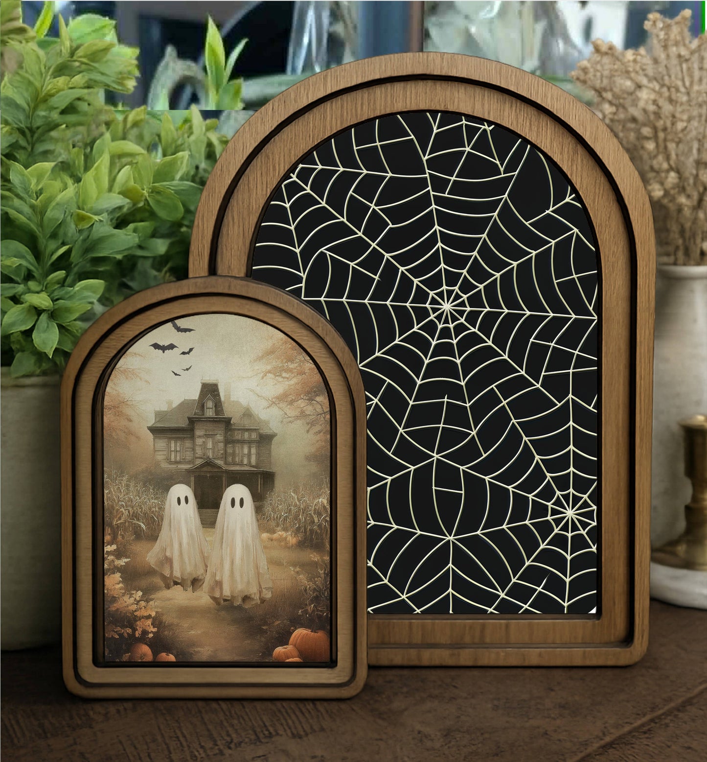 Spider Web Framed Arch Top, Feathered Farmhouse