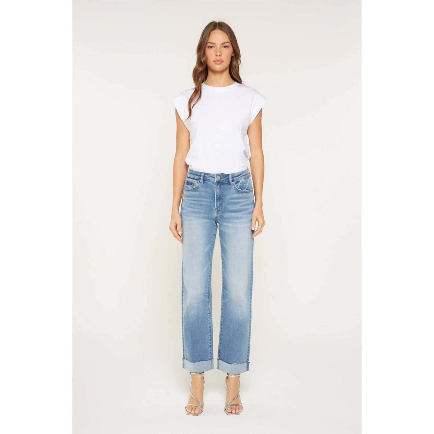 High Rise Straight Leg Cuffed Hem, Feathered Farmhouse