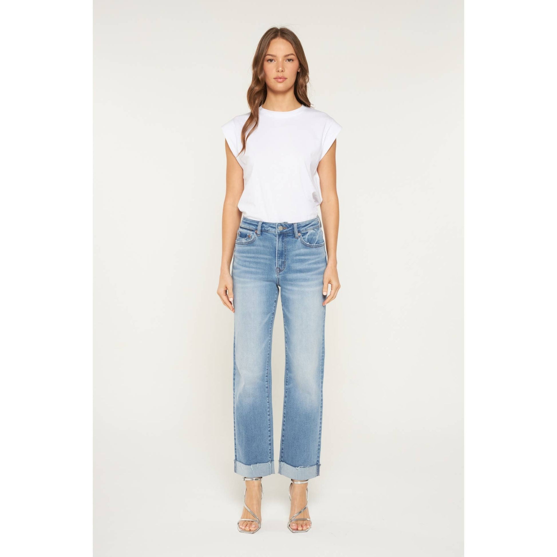 High Rise Straight Leg Cuffed Hem, Feathered Farmhouse