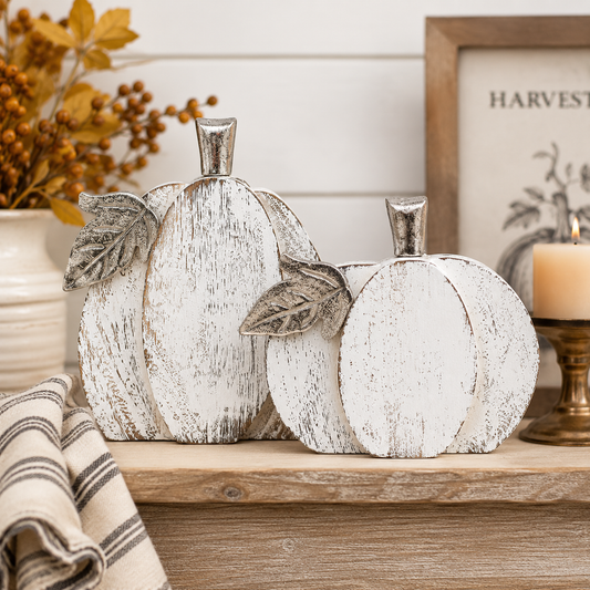 Whitewashed Wood Pumpkin, Feathered Farmhouse
